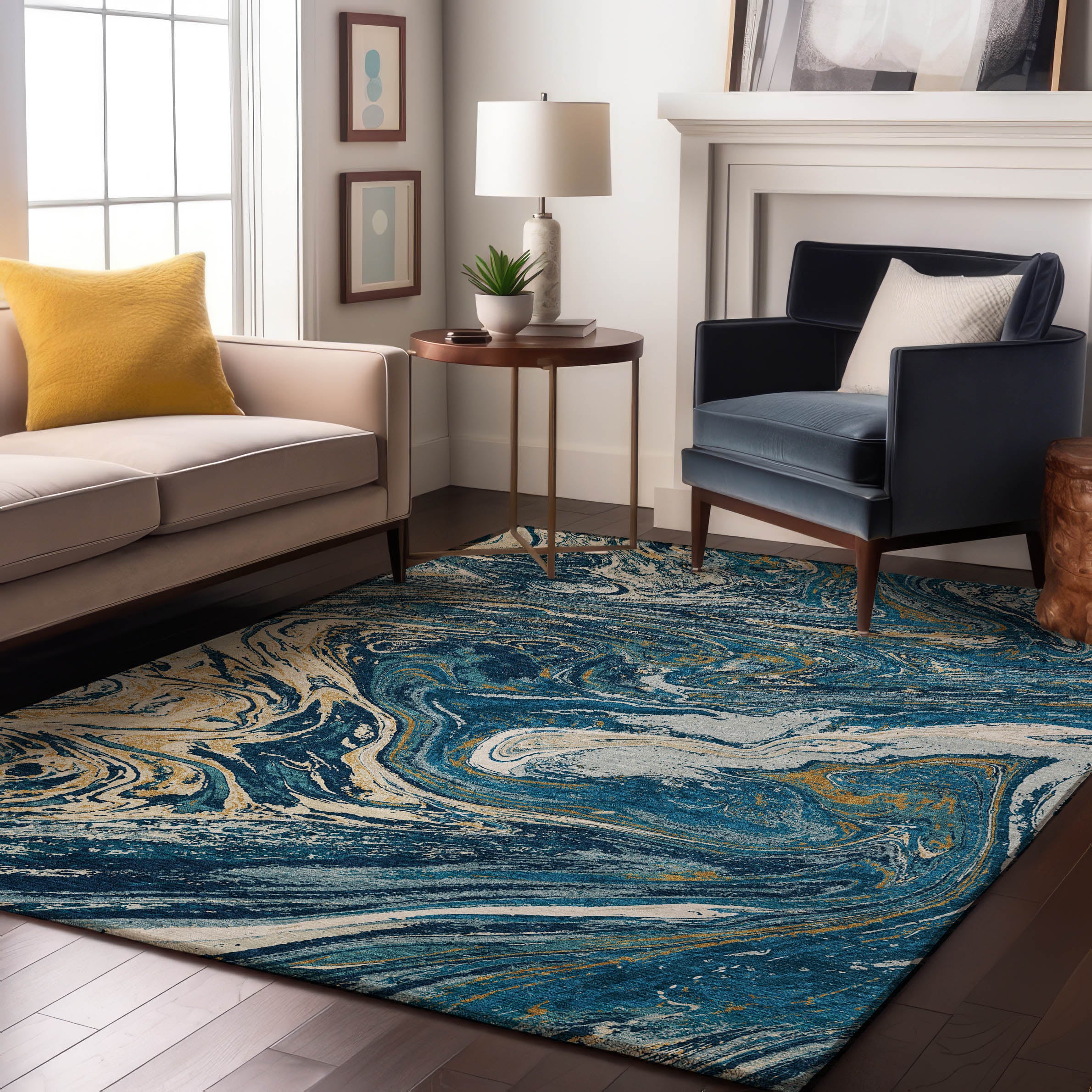 Cairo Machine Washable Transitional Navy Blue Rug 2'6" x 3'10" #shape_Rectangle