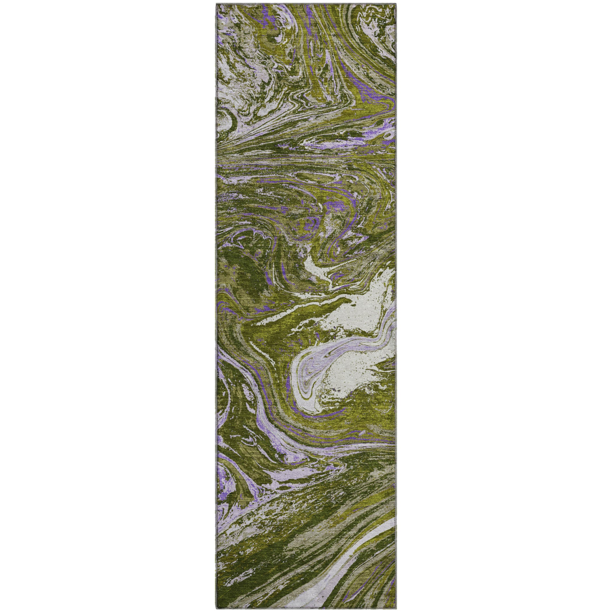 Cairo Machine Washable Transitional Olive Green Rug 2'3" x 7'6" #shape_Runner