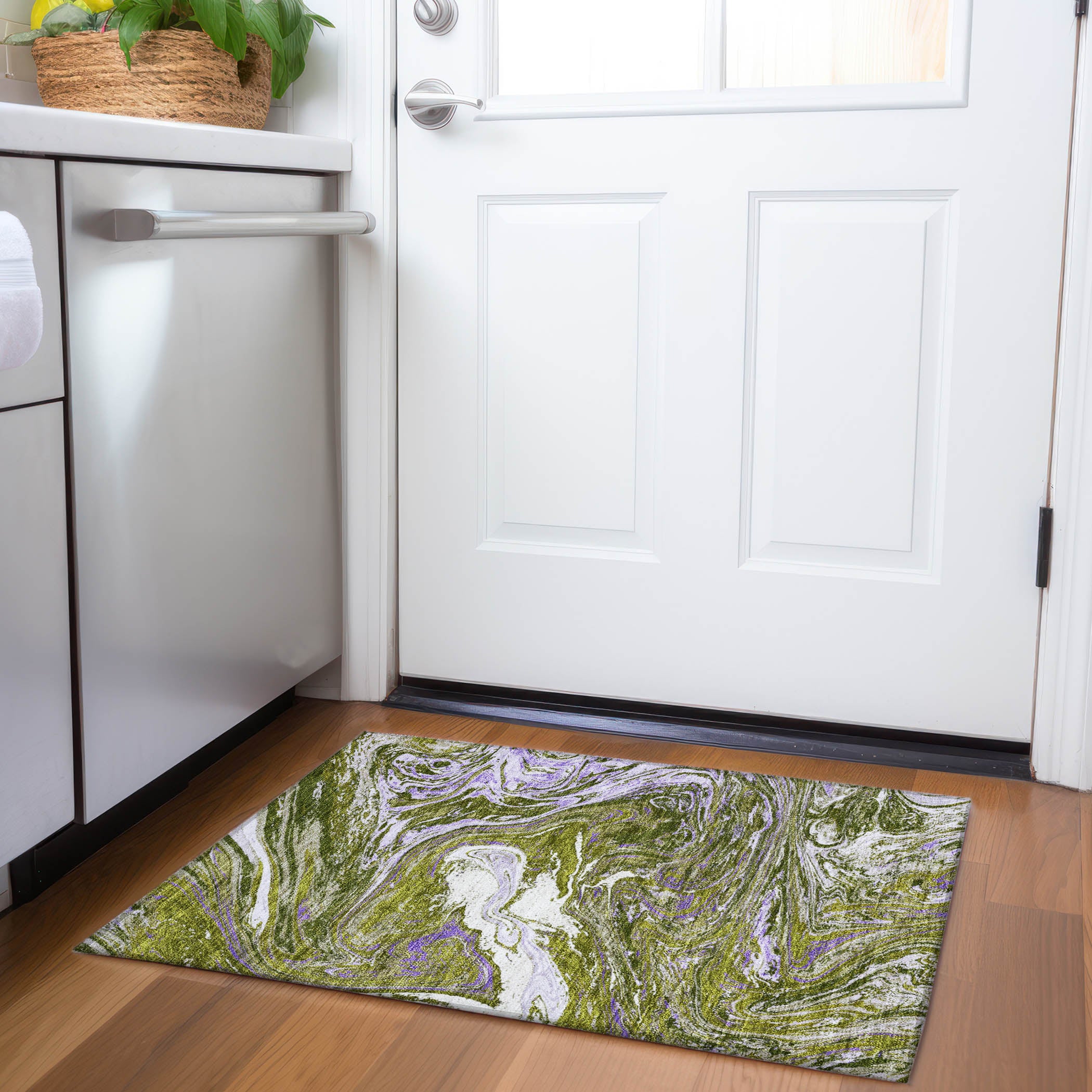 Cairo Machine Washable Transitional Olive Green Rug 1'8" x 2'6" #shape_Rectangle