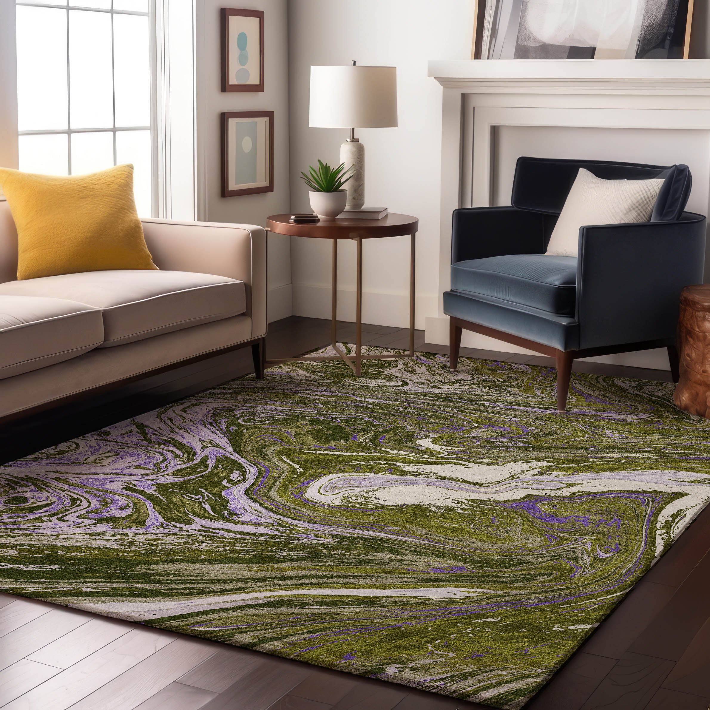 Cairo Machine Washable Transitional Olive Green Rug 2'6" x 3'10" #shape_Rectangle