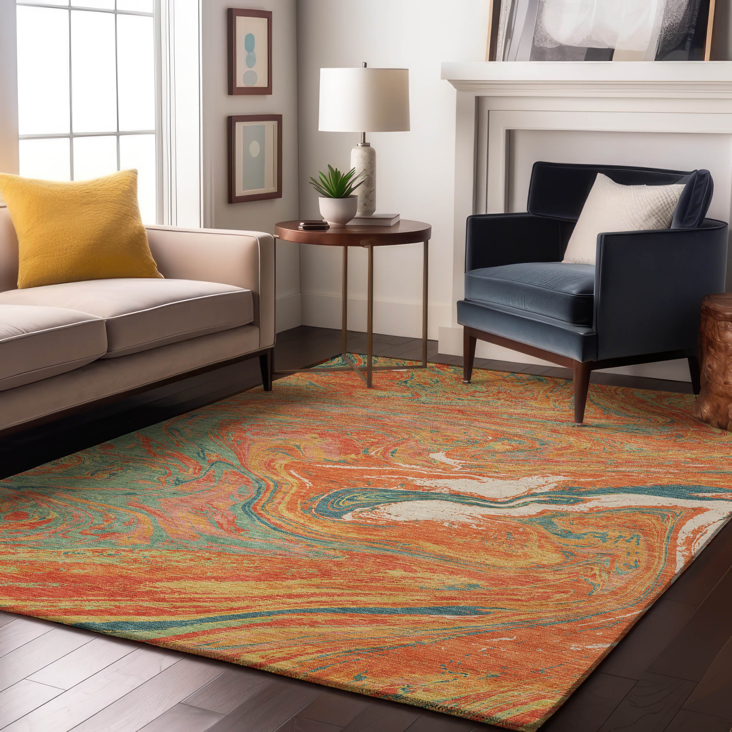 Cairo Machine Washable Transitional Orange Rug 2'6" x 3'10" #shape_Rectangle
