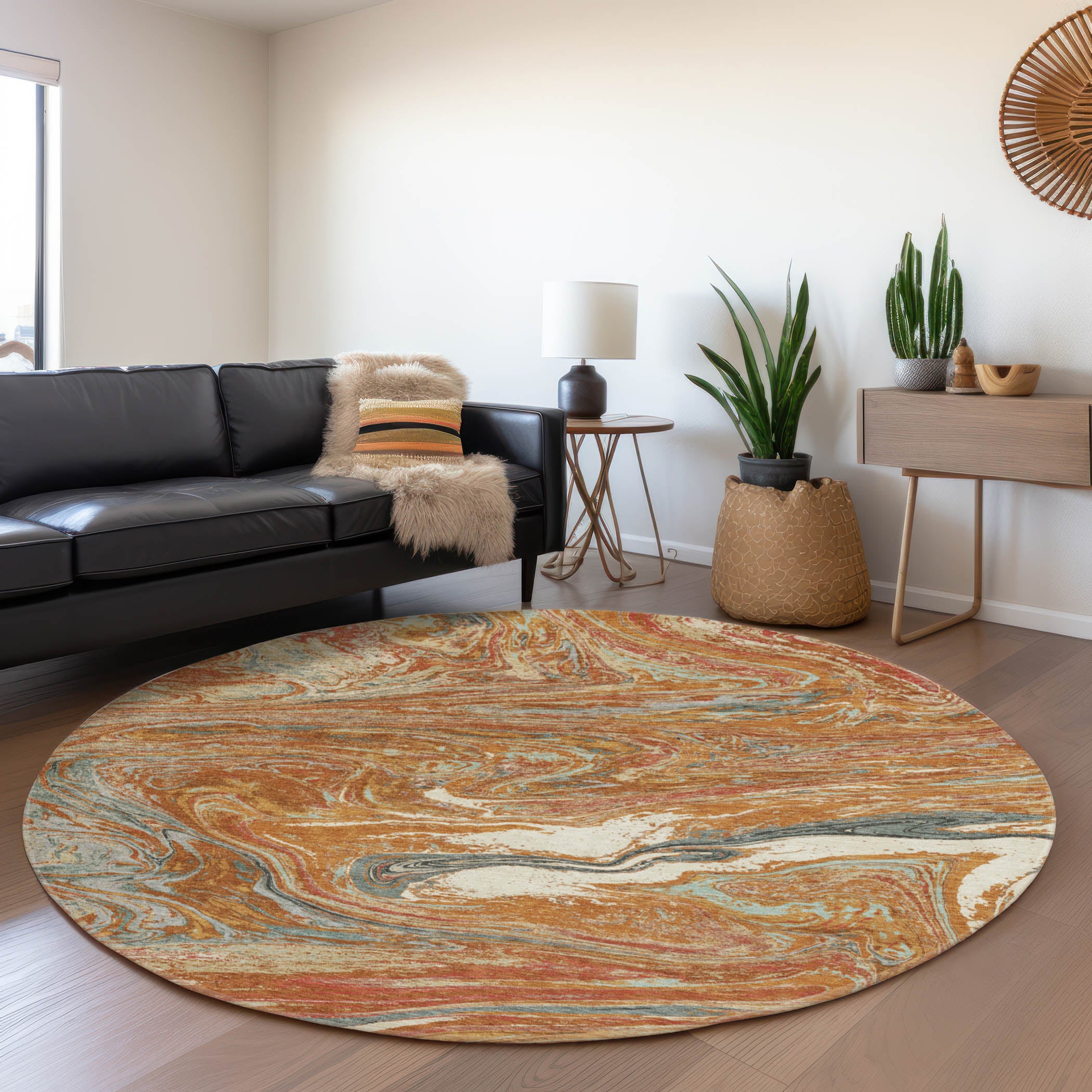 Cairo Machine Washable Transitional Paprika Orange Rug 8' x 8' #shape_Round