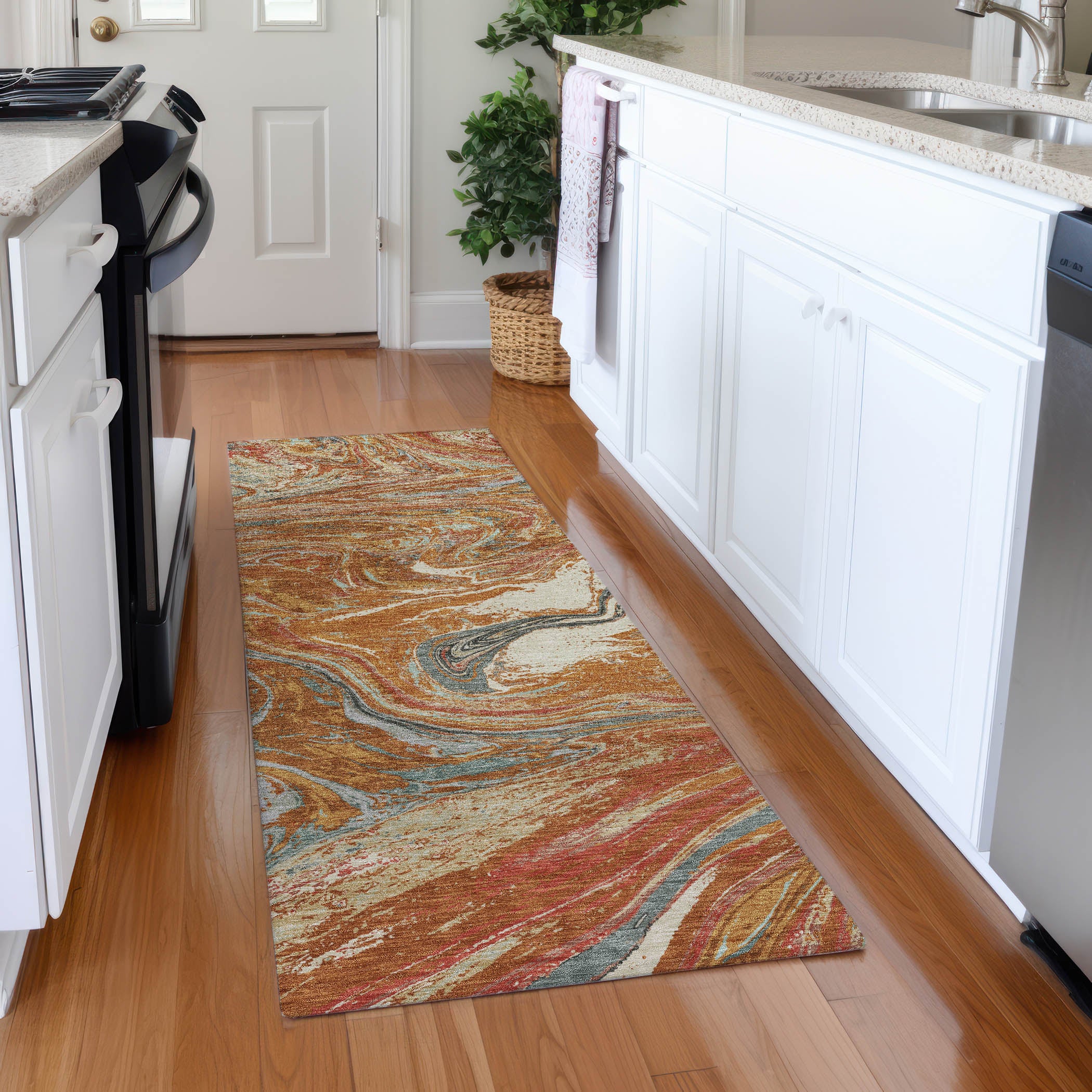 Cairo Machine Washable Transitional Paprika Orange Rug 2'3" x 7'6" #shape_Runner
