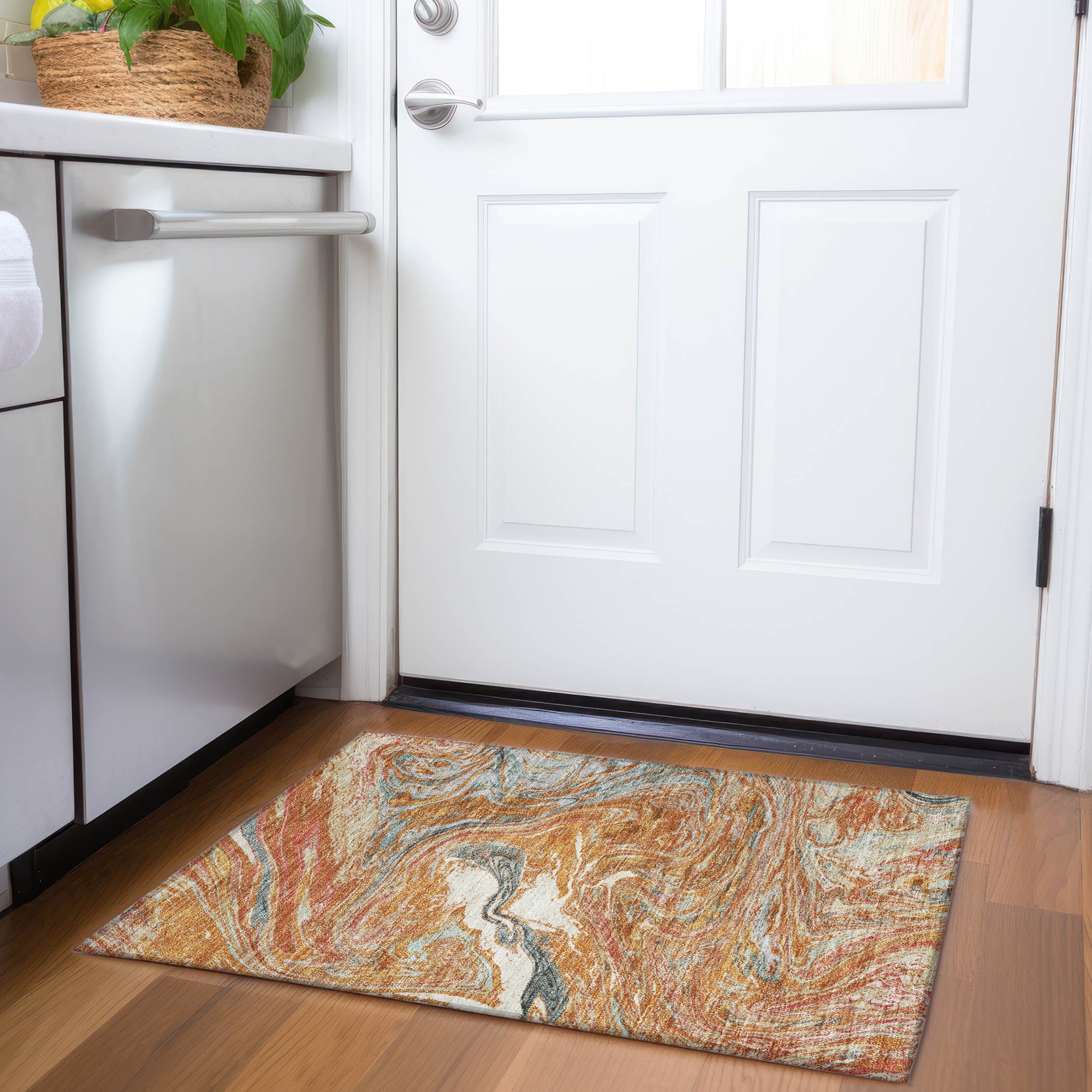 Cairo Machine Washable Transitional Paprika Orange Rug 1'8" x 2'6" #shape_Rectangle