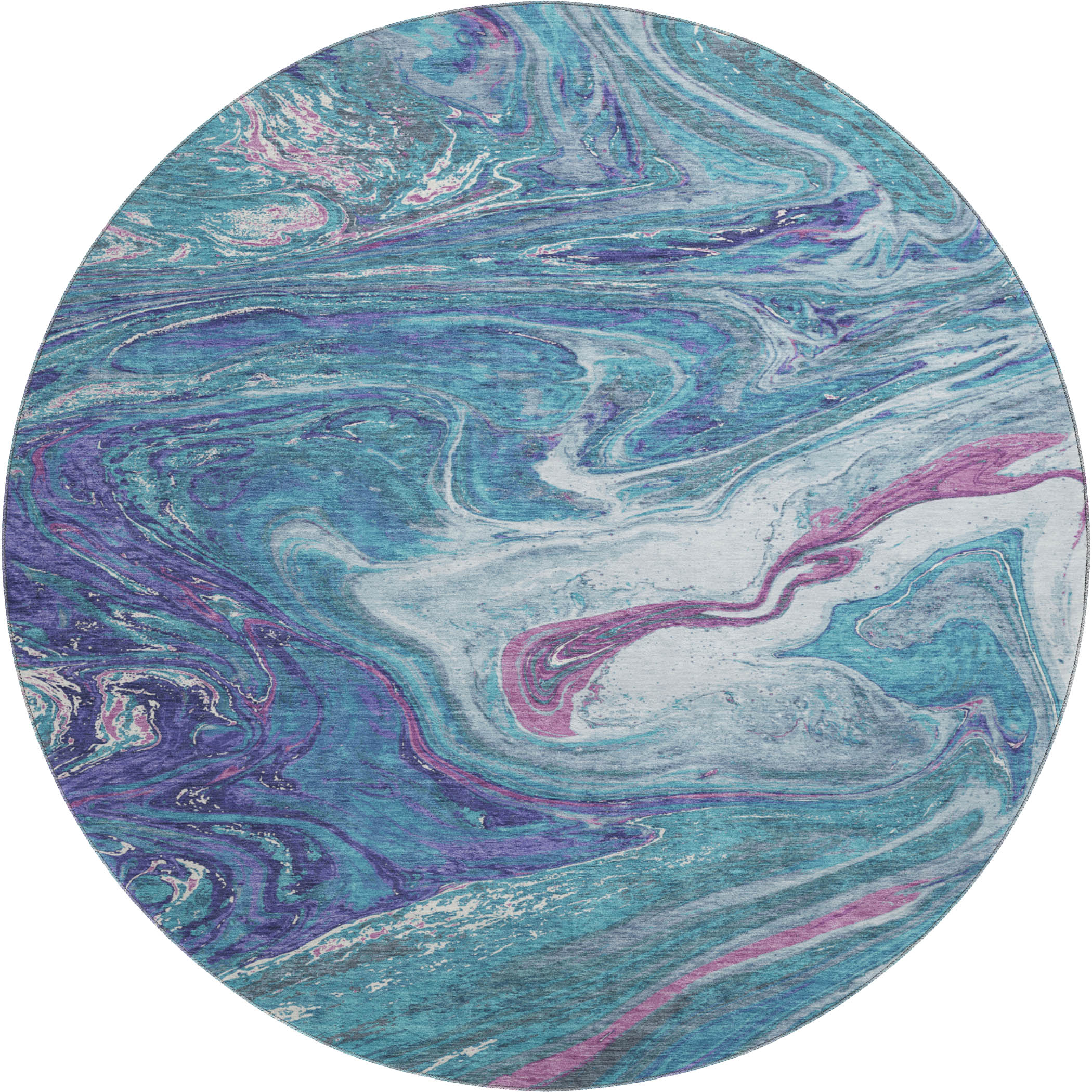 Cairo Machine Washable Transitional Teal Rug 8' x 8' #shape_Round