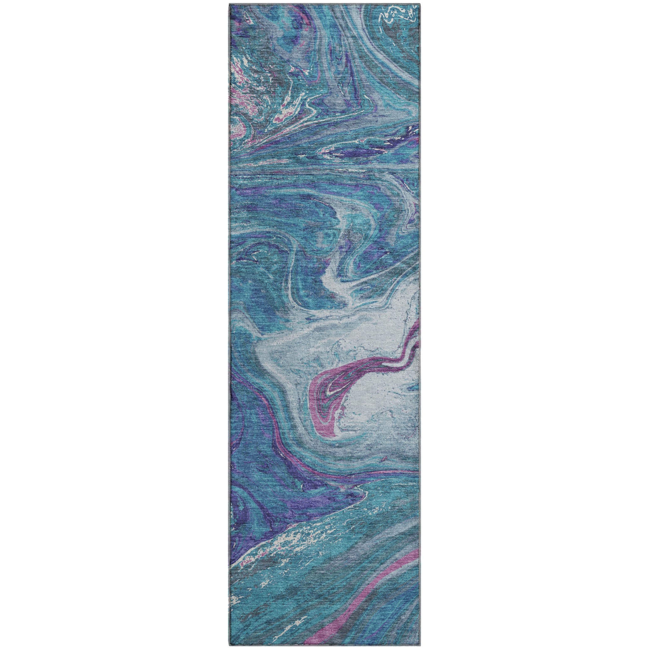 Cairo Machine Washable Transitional Teal Rug 2'3" x 7'6" #shape_Runner