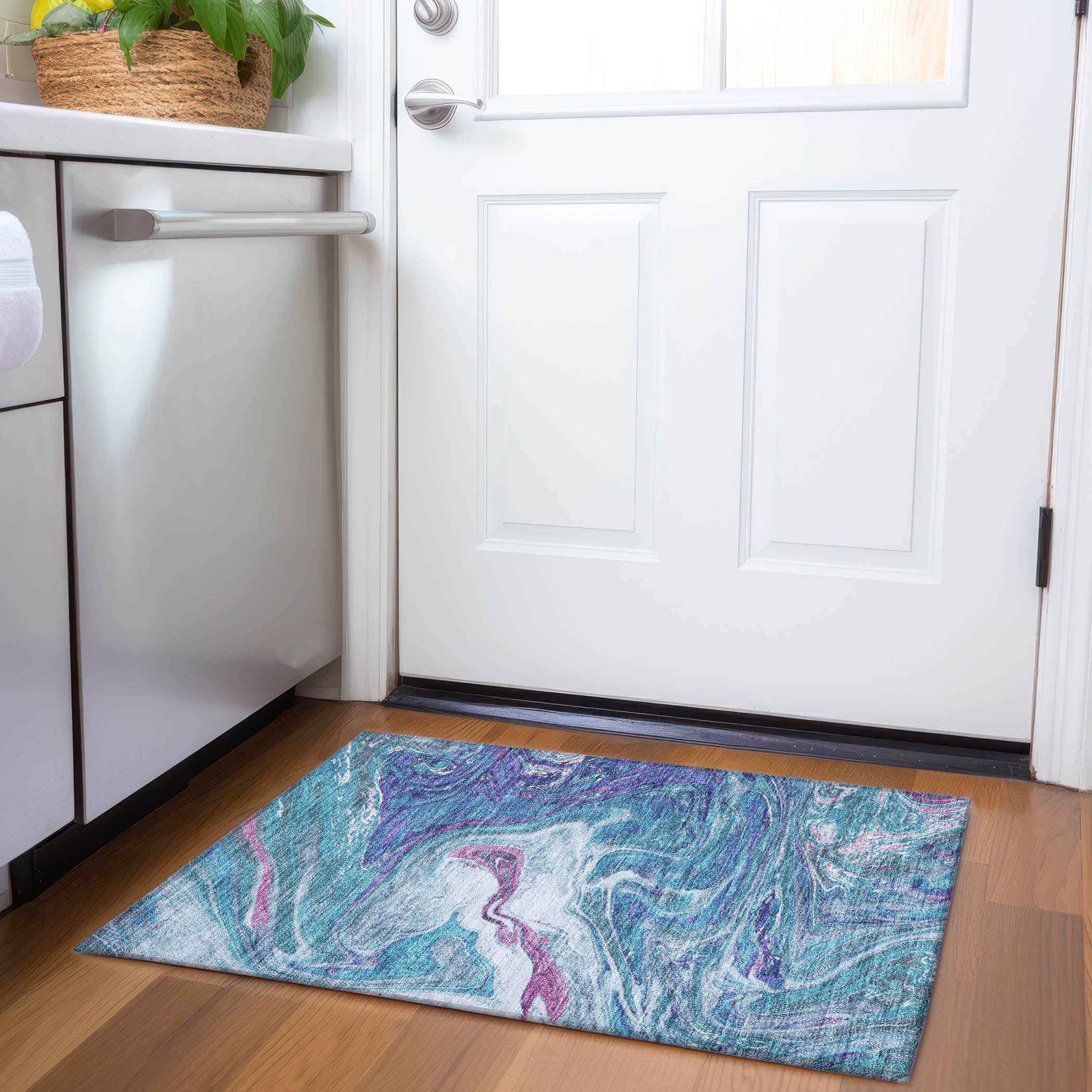 Cairo Machine Washable Transitional Teal Rug 1'8" x 2'6" #shape_Rectangle