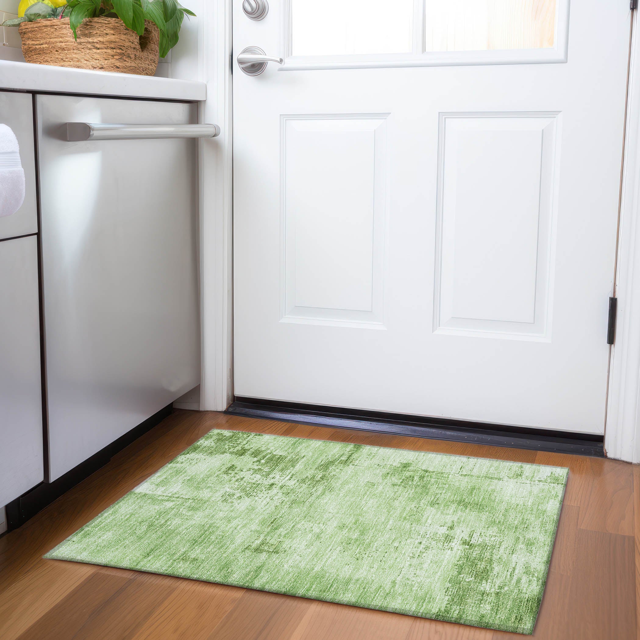 Antigua Machine Washable Transitional Green Rug 1'8" x 2'6" #shape_Rectangle
