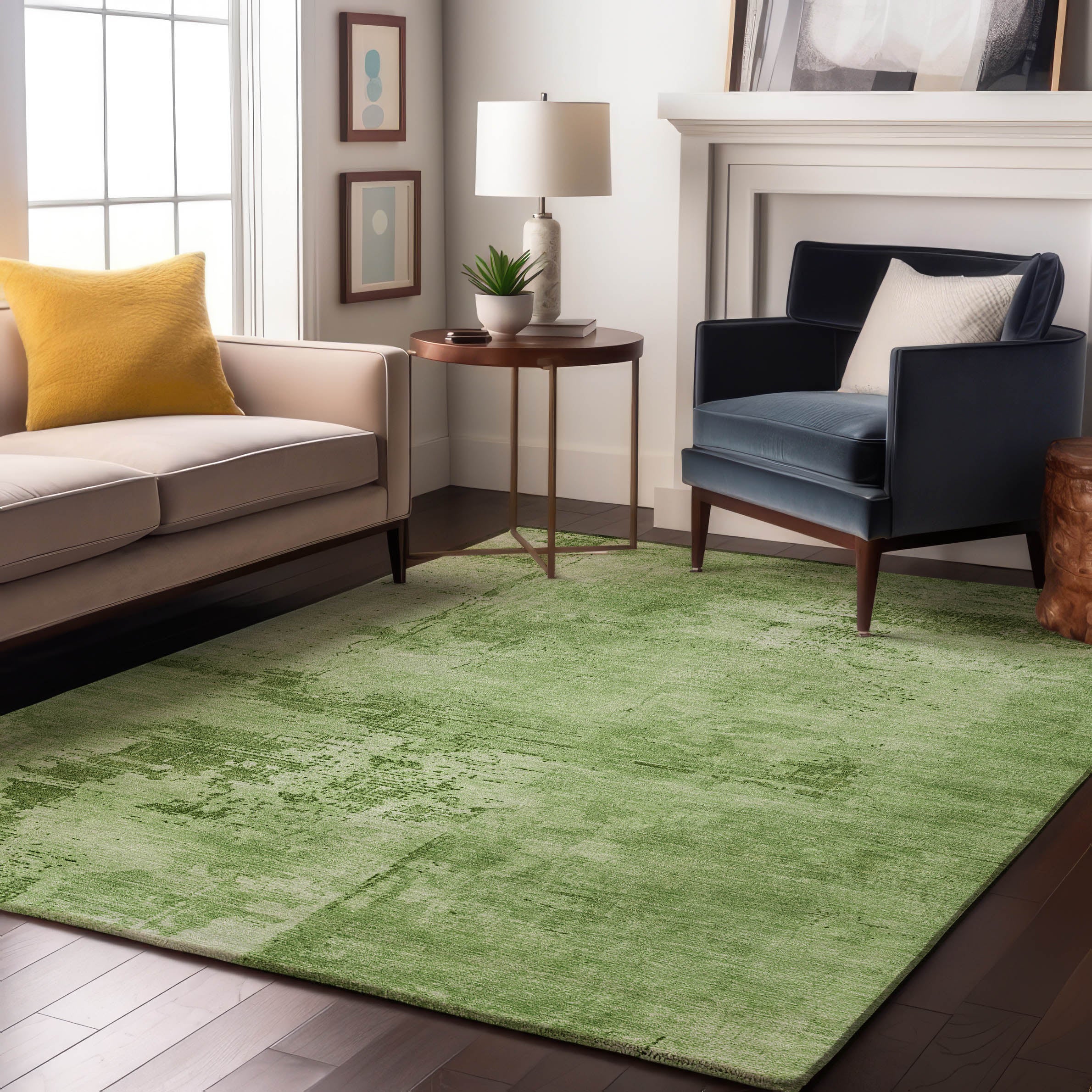Antigua Machine Washable Transitional Green Rug 2'6" x 3'10" #shape_Rectangle