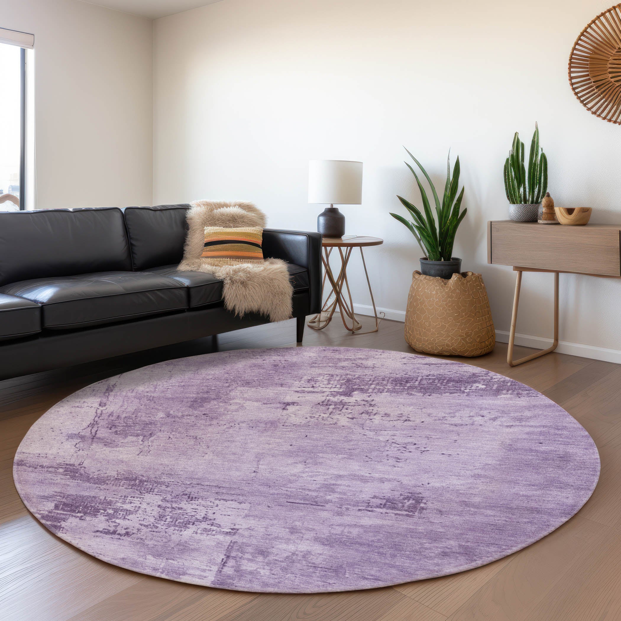 Antigua Machine Washable Transitional Lavender Purple Rug 8' x 8' #shape_Round