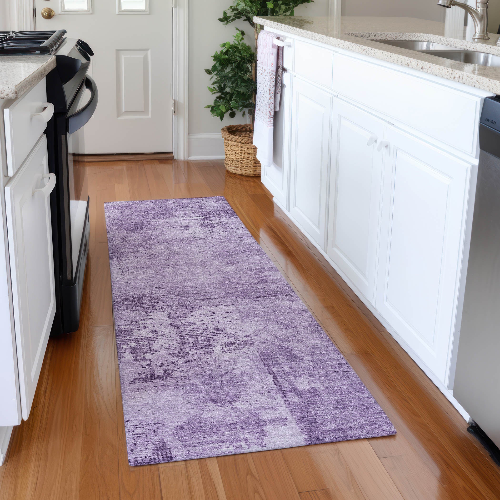 Antigua Machine Washable Transitional Lavender Purple Rug 2'3" x 7'6" #shape_Runner