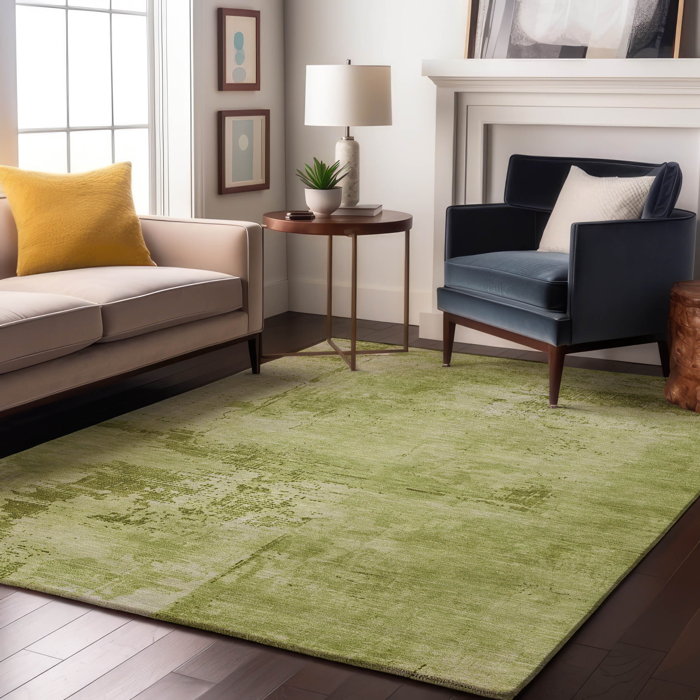 Antigua Machine Washable Transitional Lime Green Rug 2'6" x 3'10" #shape_Rectangle