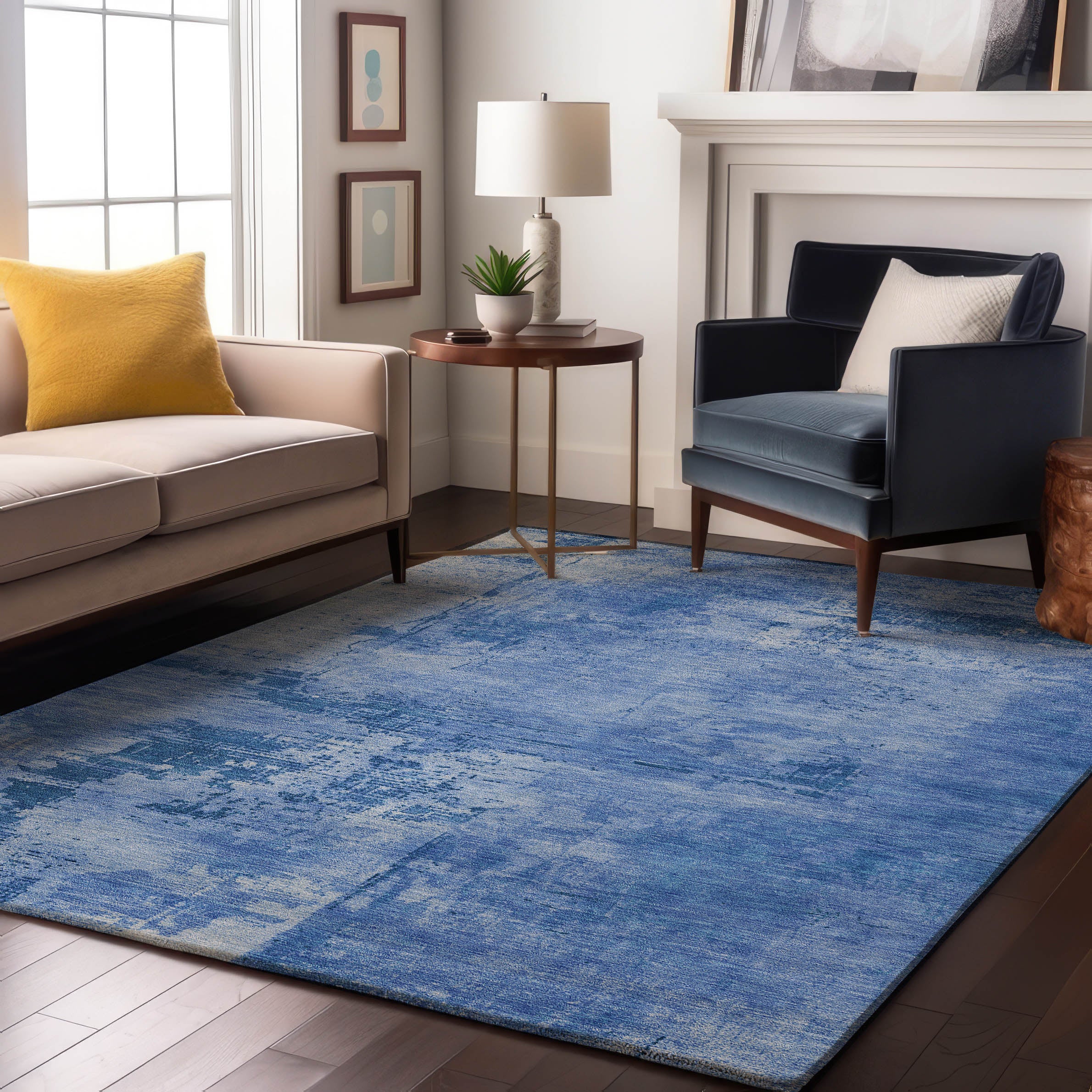 Antigua Machine Washable Transitional Navy Blue Rug 2'6" x 3'10" #shape_Rectangle