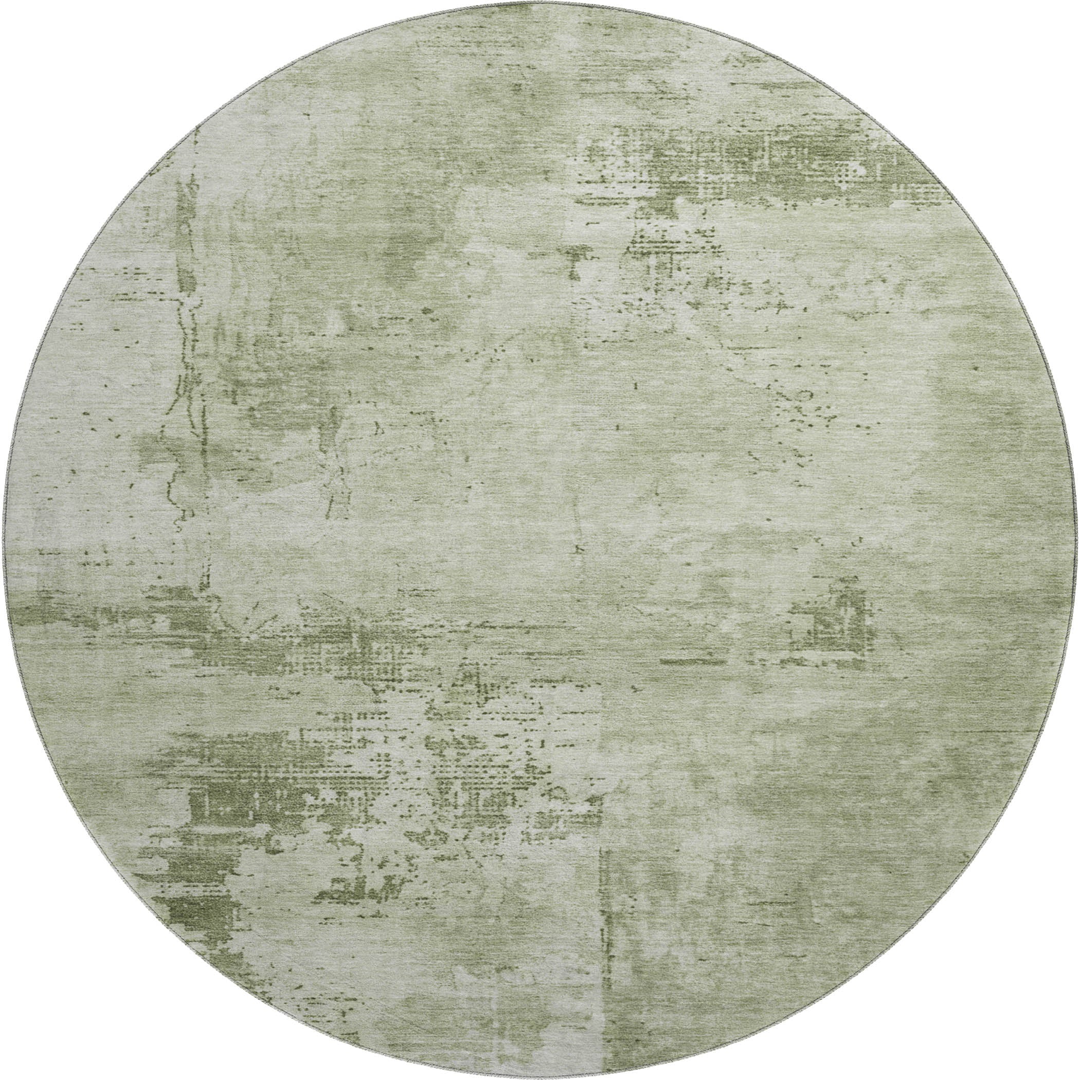 Antigua Machine Washable Transitional Olive Green Rug 8' x 8' #shape_Round