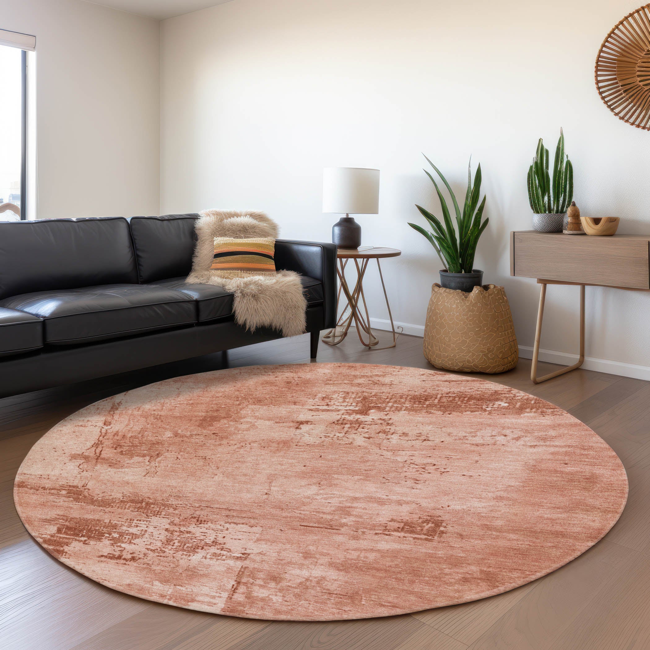 Antigua Machine Washable Transitional Paprika Orange Rug 8' x 8' #shape_Round