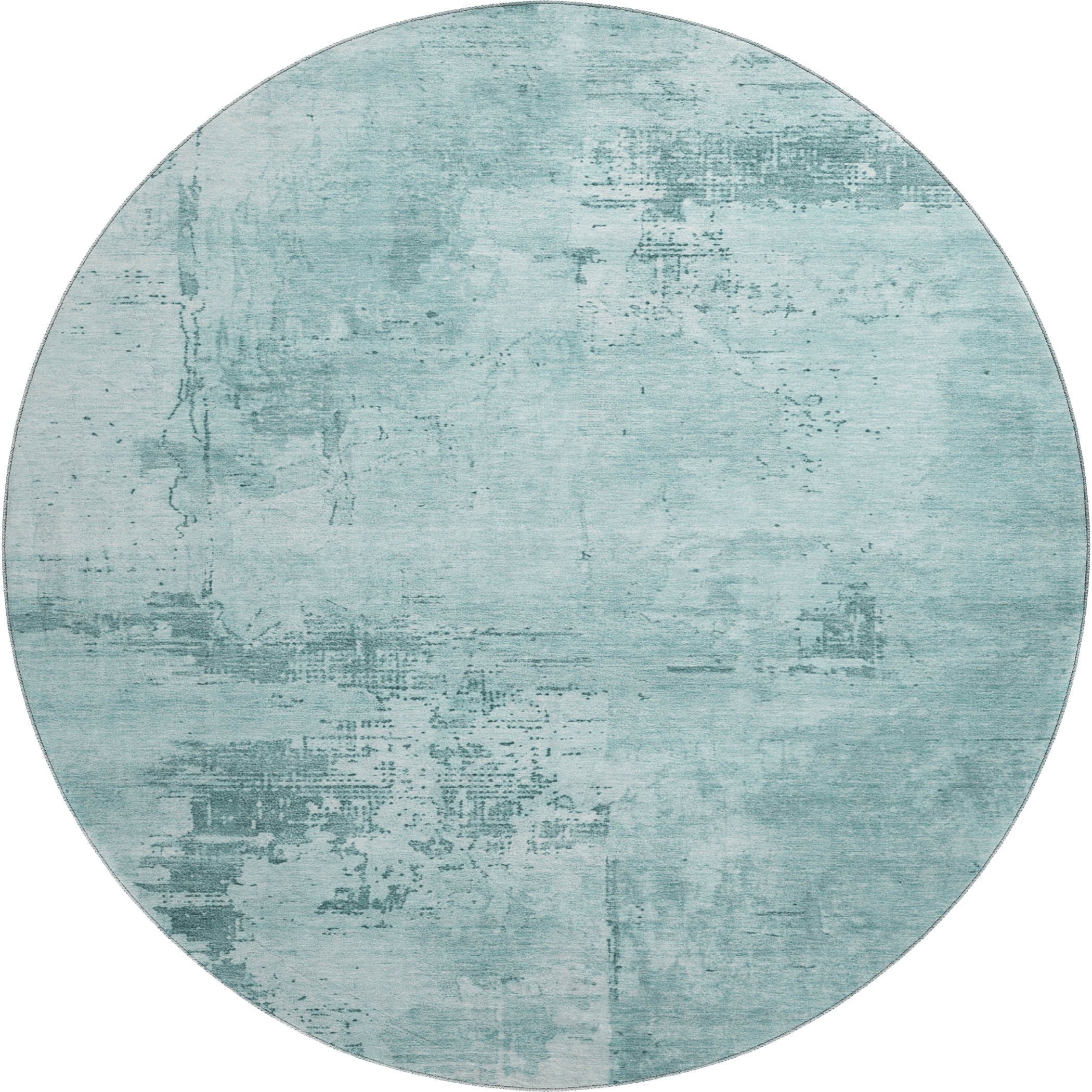 Antigua Machine Washable Transitional Seafoam Blue Rug 8' x 8' #shape_Round