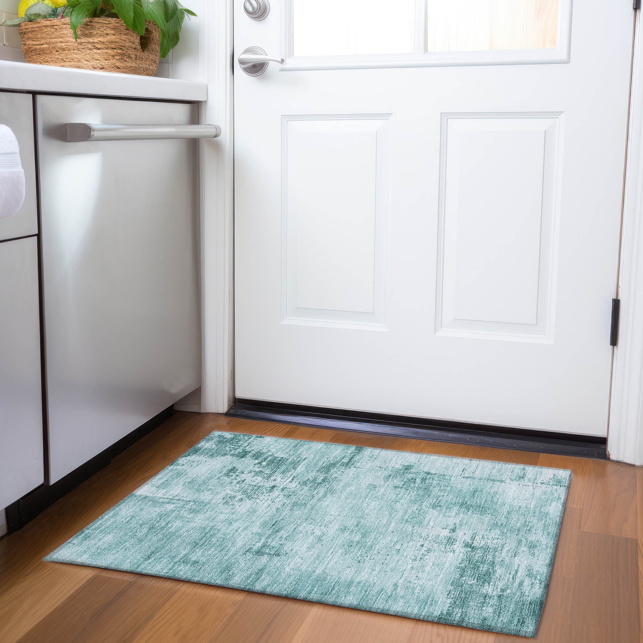 Antigua Machine Washable Transitional Teal Rug 1'8" x 2'6" #shape_Rectangle
