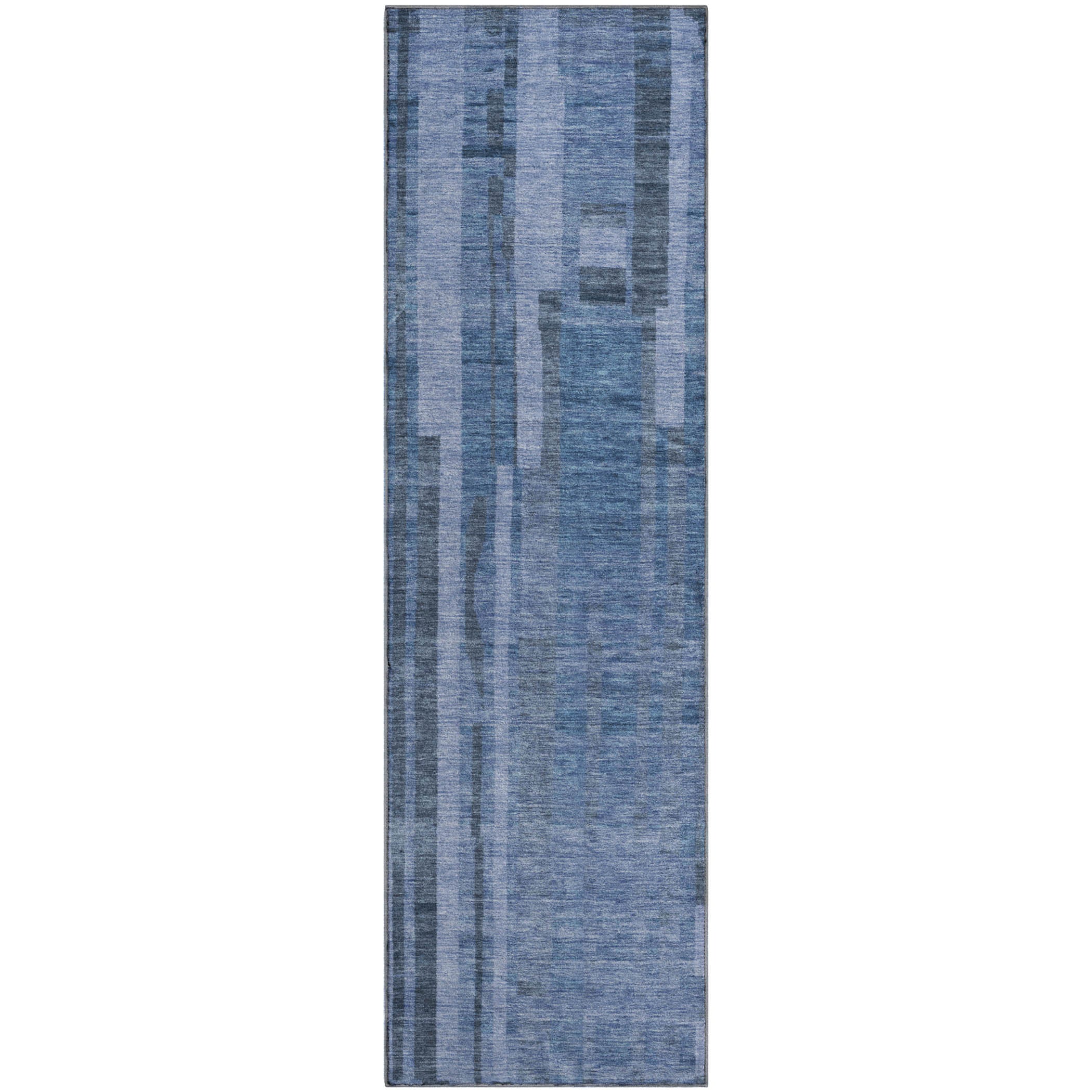Santorini Machine Washable Transitional Navy Blue Rug 2'3" x 7'6" #shape_Runner