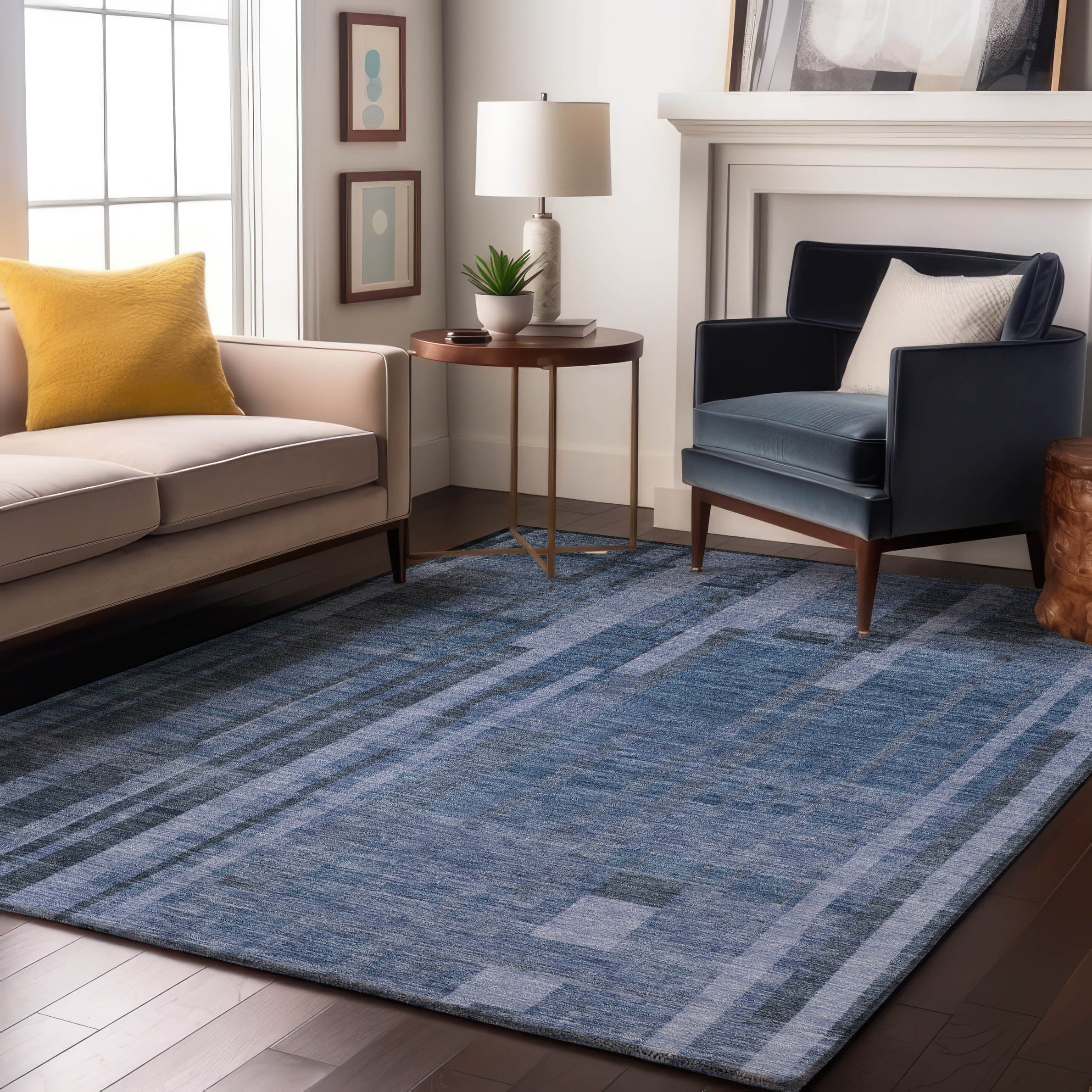 Santorini Machine Washable Transitional Navy Blue Rug 2'6" x 3'10" #shape_Rectangle