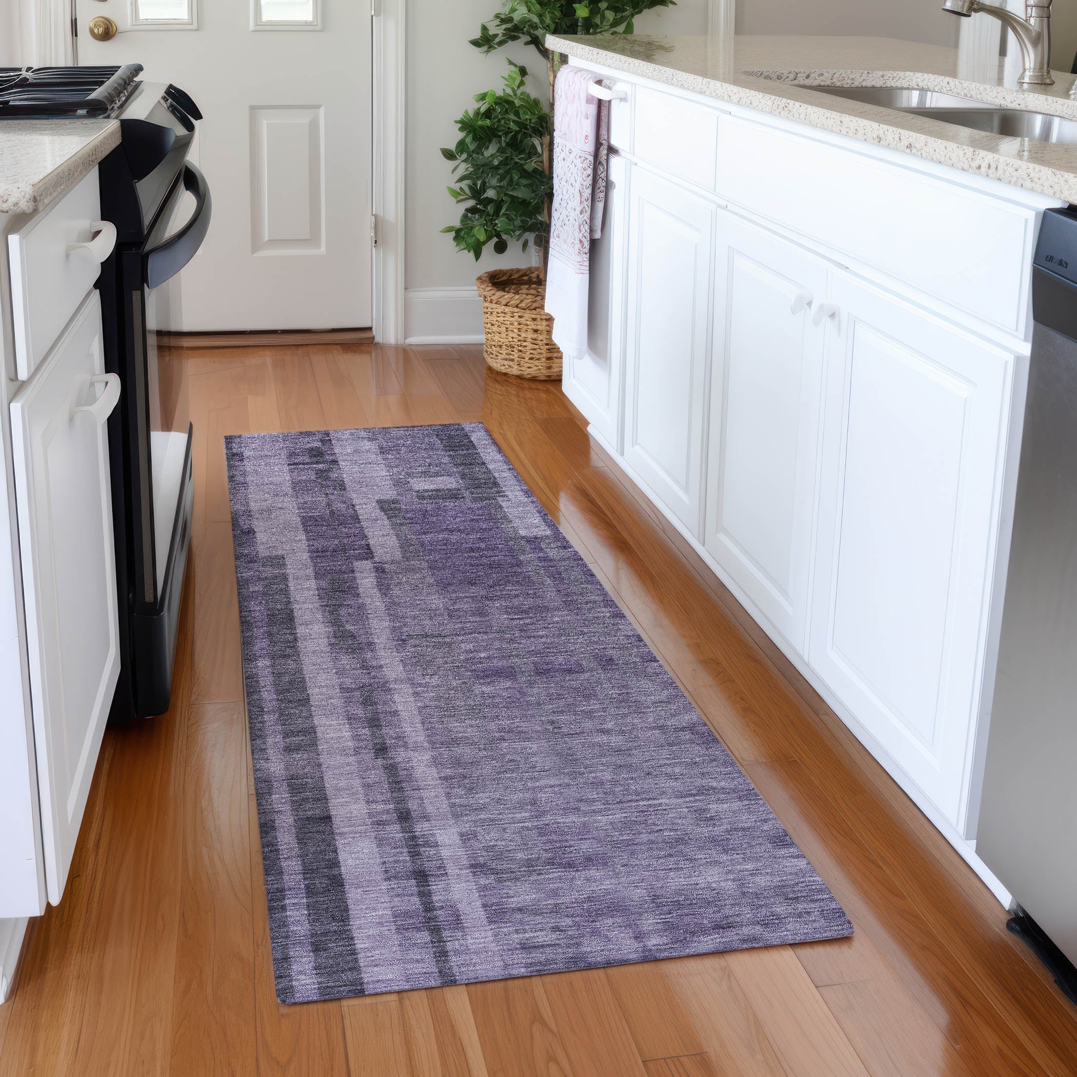 Santorini Machine Washable Transitional Purple Rug 2'3" x 7'6" #shape_Runner