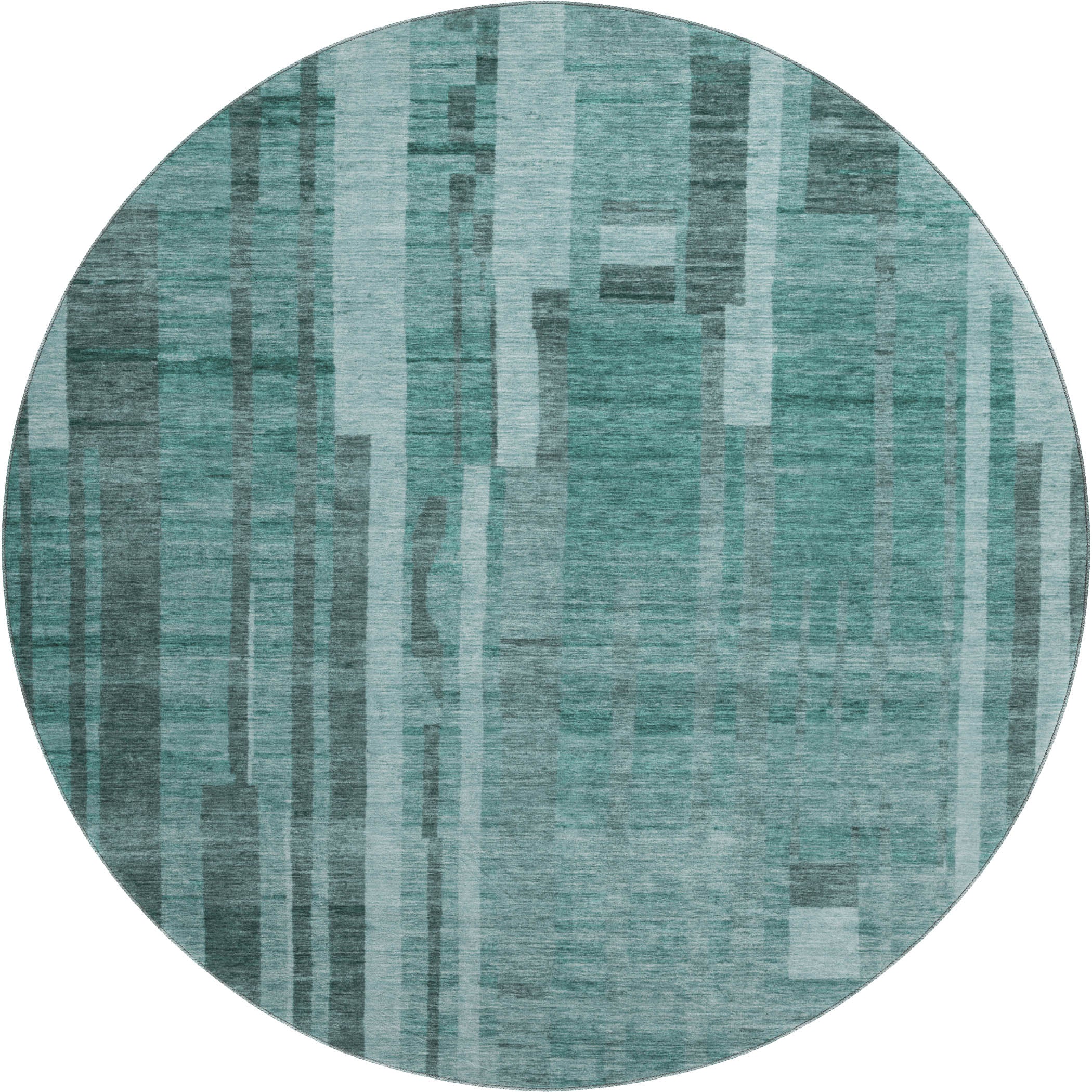 Santorini Machine Washable Transitional Teal Rug 8' x 8' #shape_Round