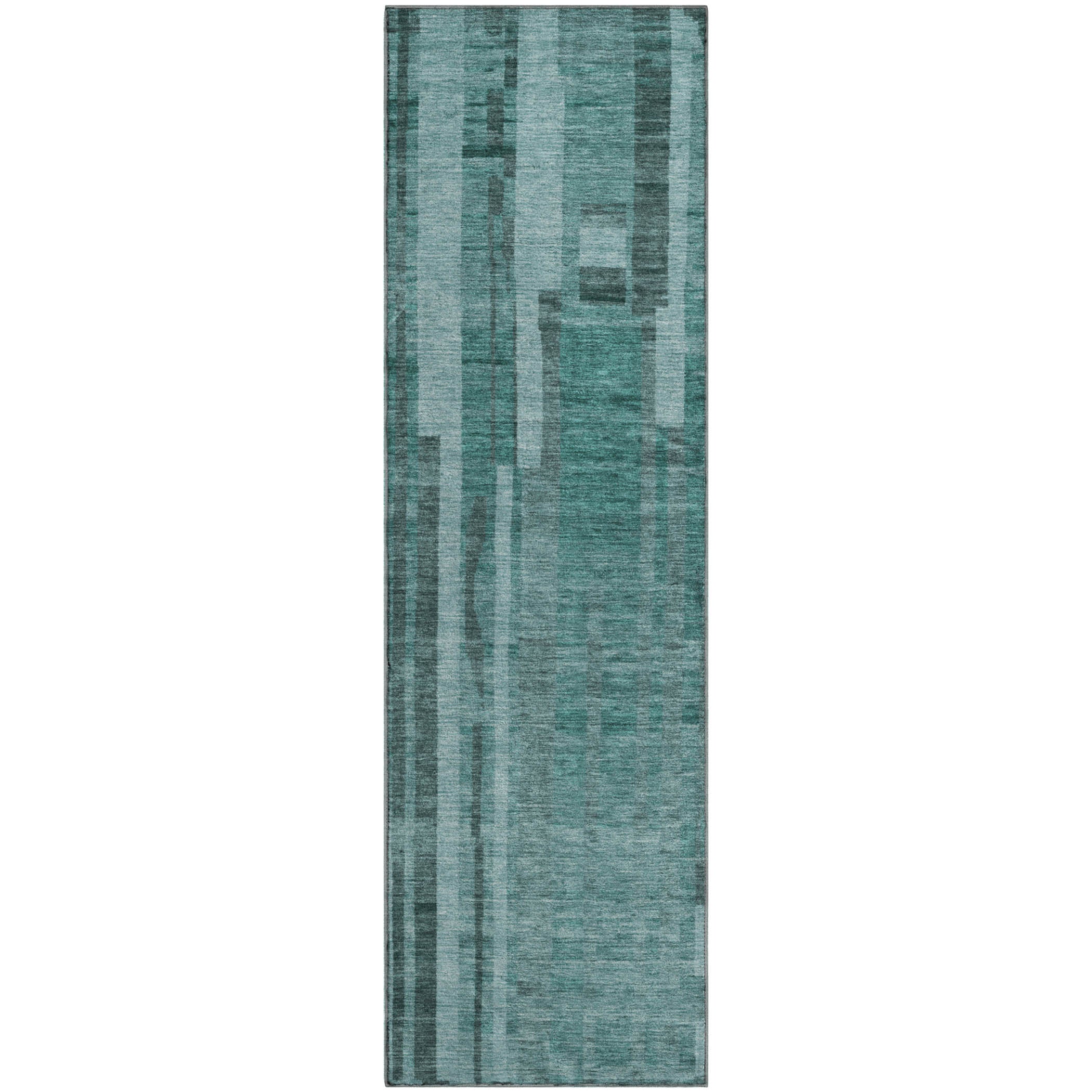 Santorini Machine Washable Transitional Teal Rug 2'3" x 7'6" #shape_Runner