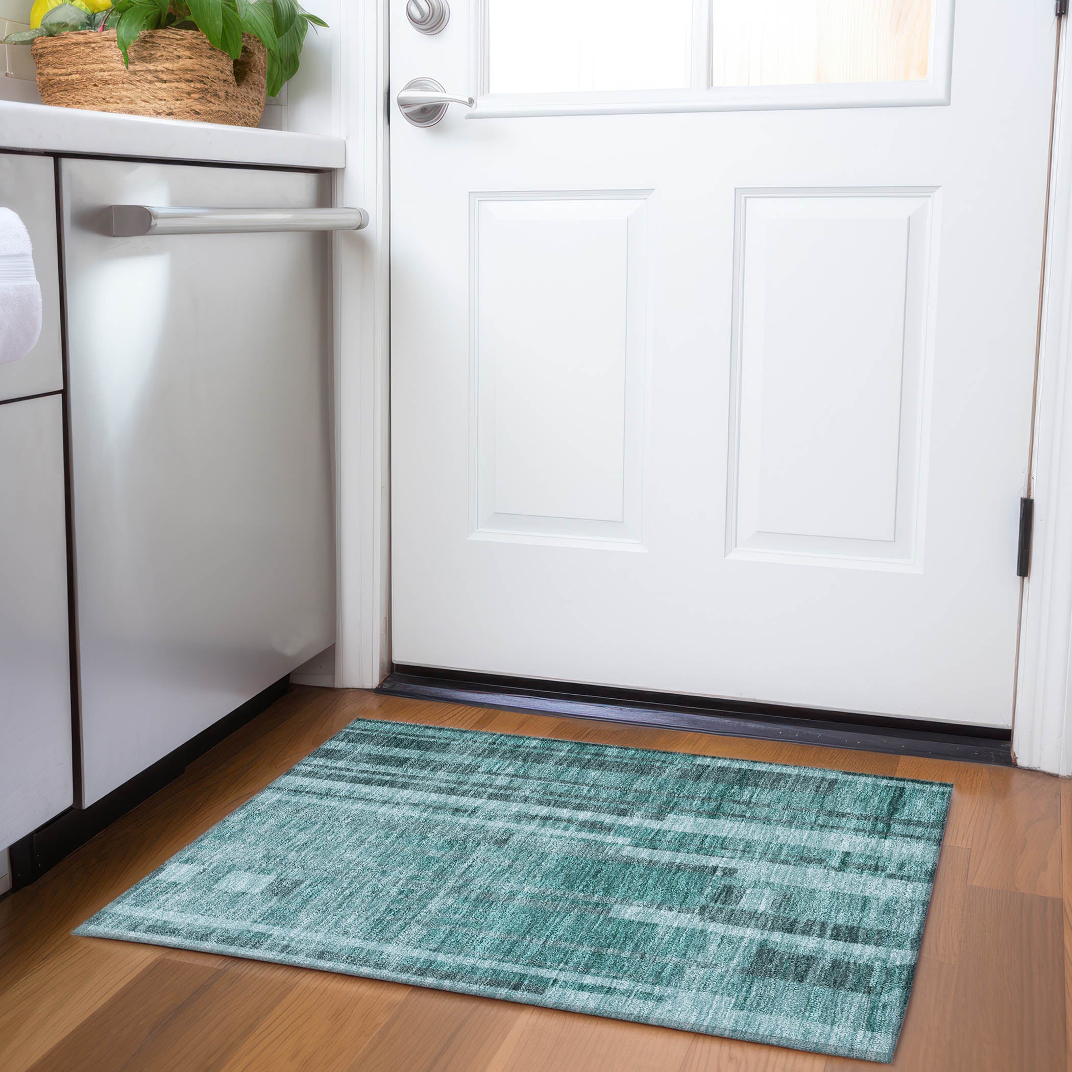 Santorini Machine Washable Transitional Teal Rug 1'8" x 2'6" #shape_Rectangle