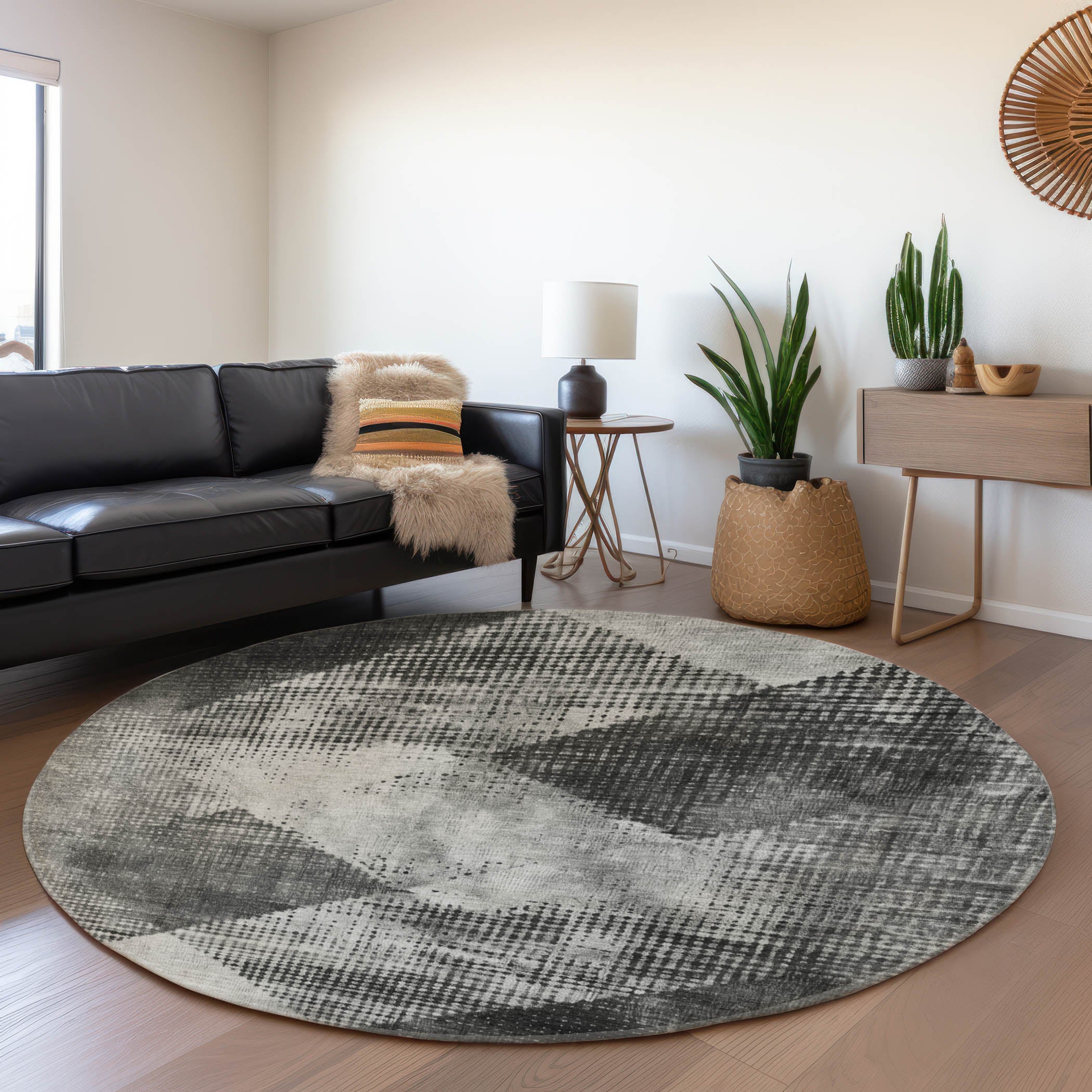 Mostar Machine Washable Transitional Gray Rug 8' x 8' #shape_Round