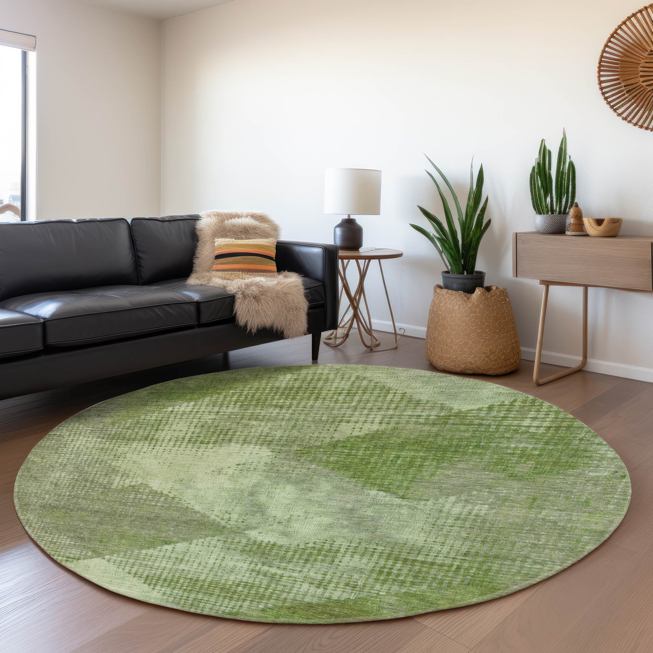 Mostar Machine Washable Transitional Green Rug 8' x 8' #shape_Round
