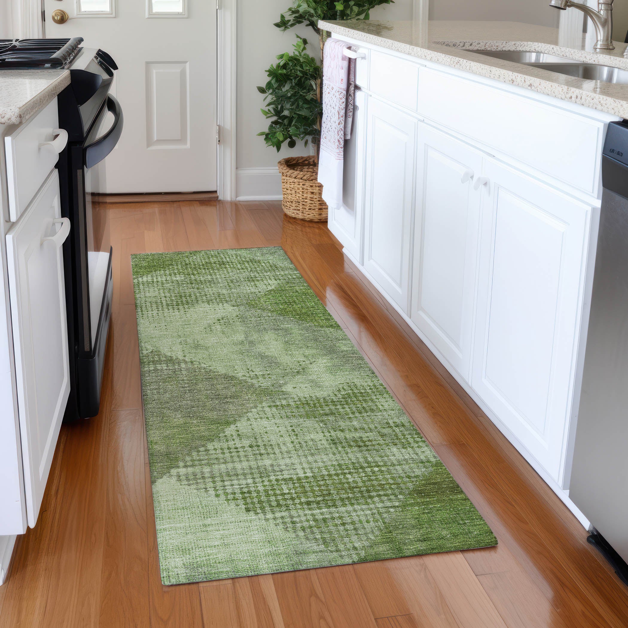 Mostar Machine Washable Transitional Green Rug 2'3" x 7'6" #shape_Runner