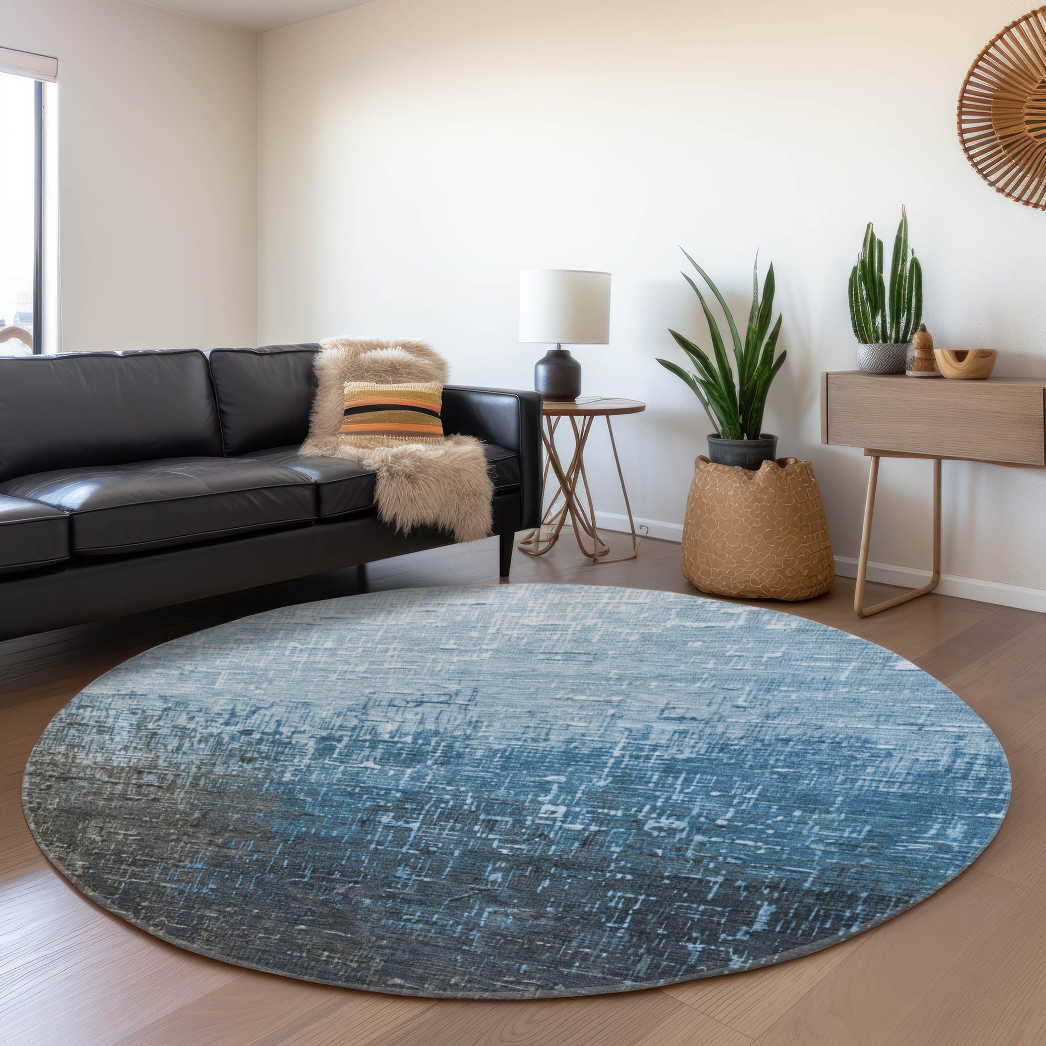 Marrakech Machine Washable Transitional Blue Rug 8' x 8' #shape_Round