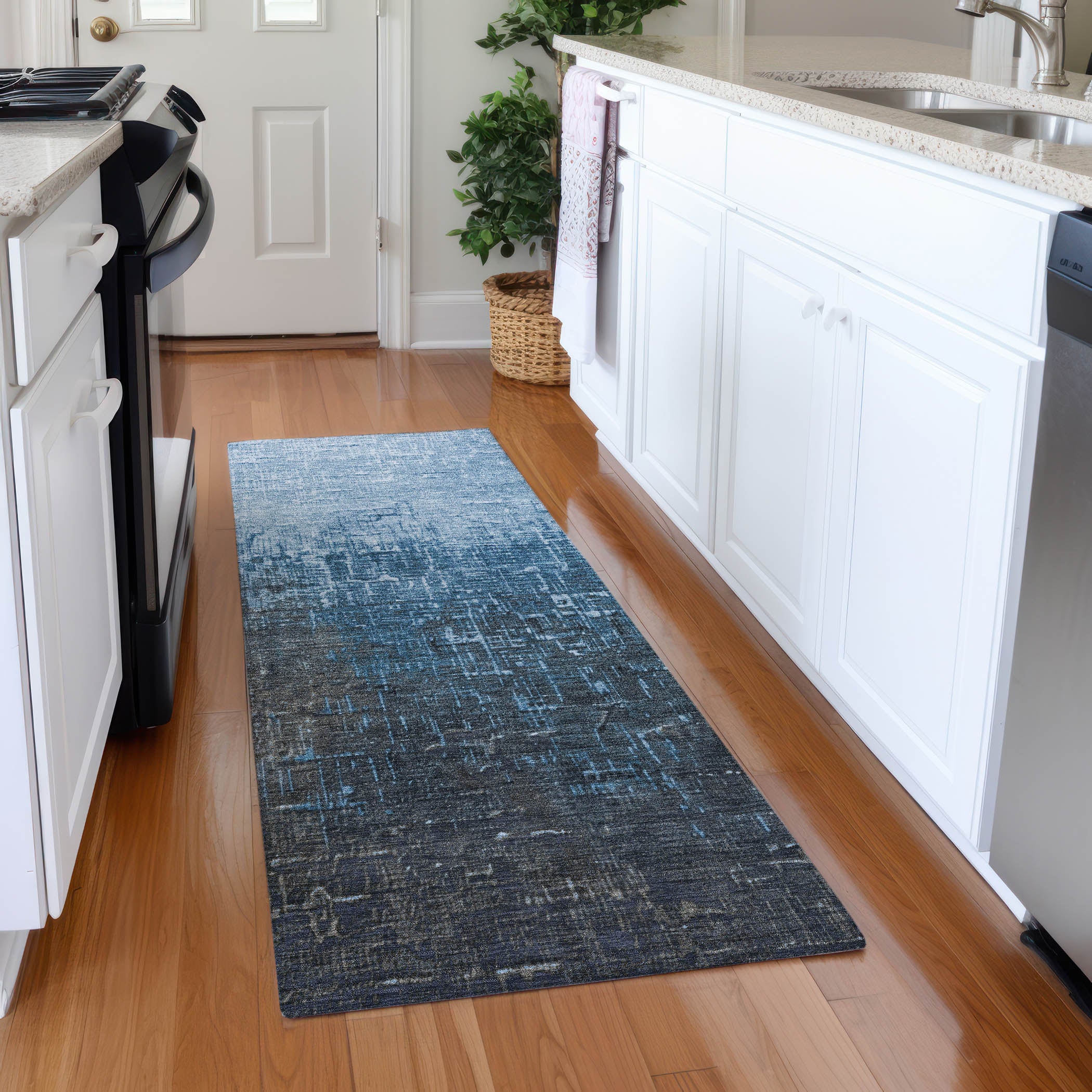 Marrakech Machine Washable Transitional Blue Rug 2'3" x 7'6" #shape_Runner