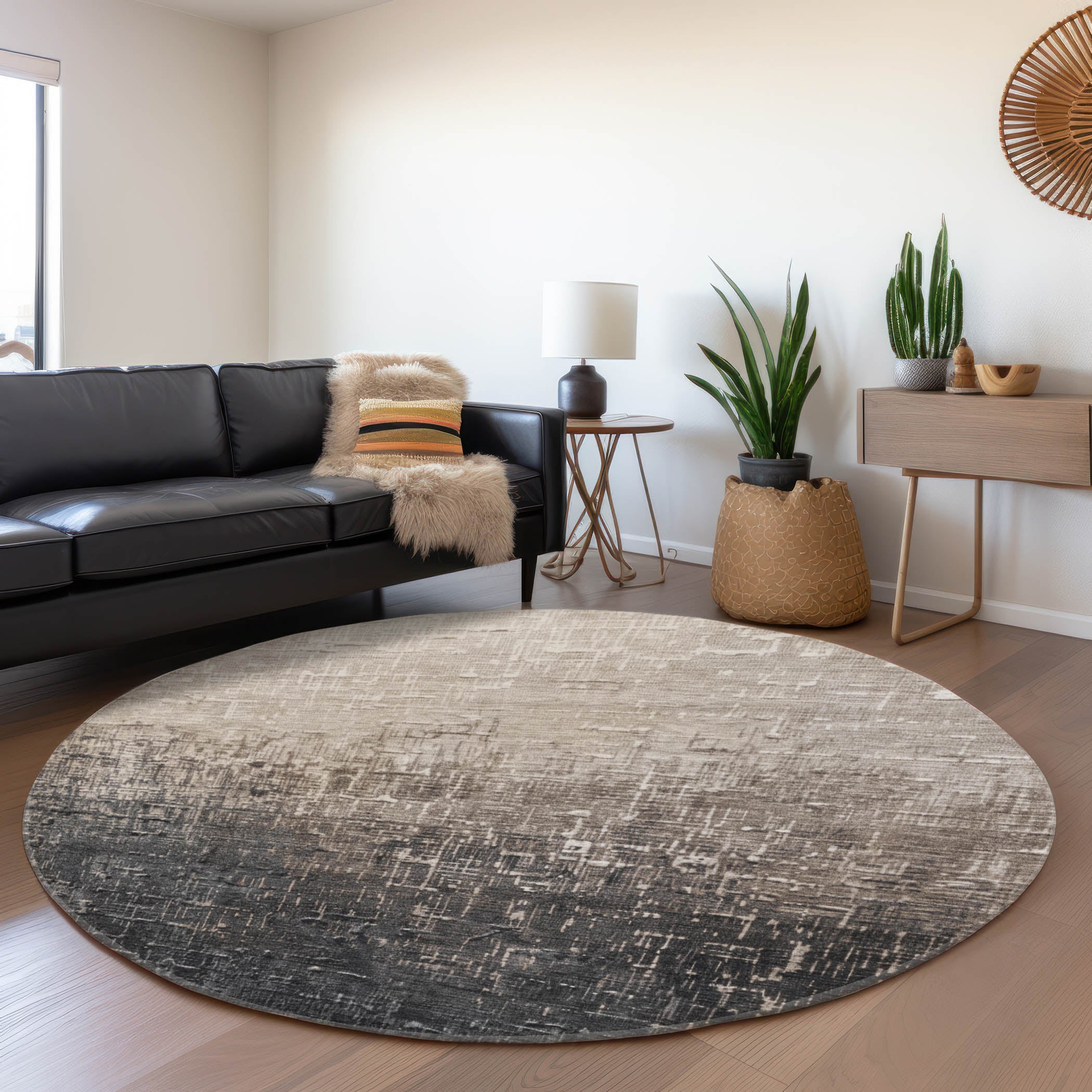 Marrakech Machine Washable Transitional Khaki Brown Rug 8' x 8' #shape_Round