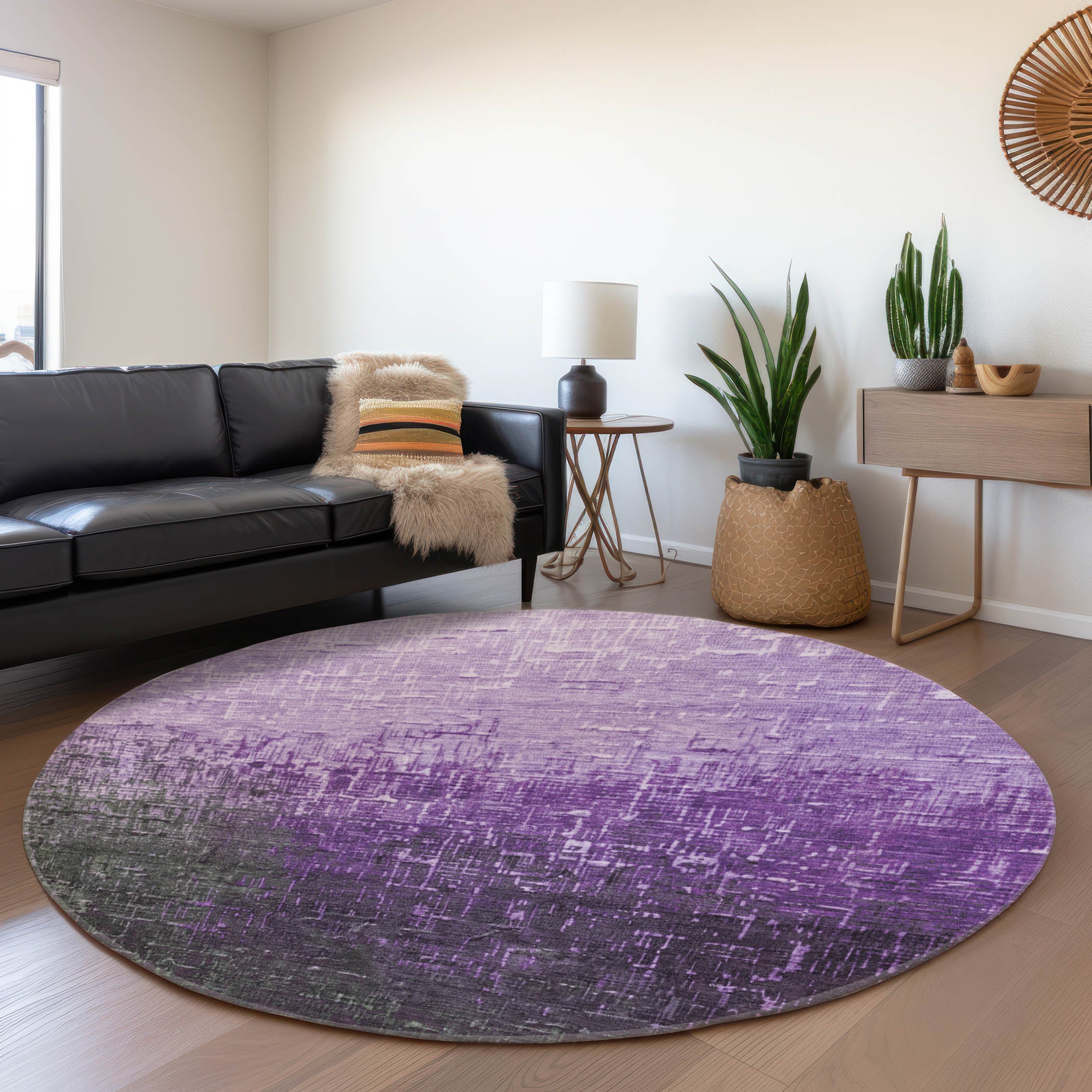 Marrakech Machine Washable Transitional Purple Rug 8' x 8' #shape_Round