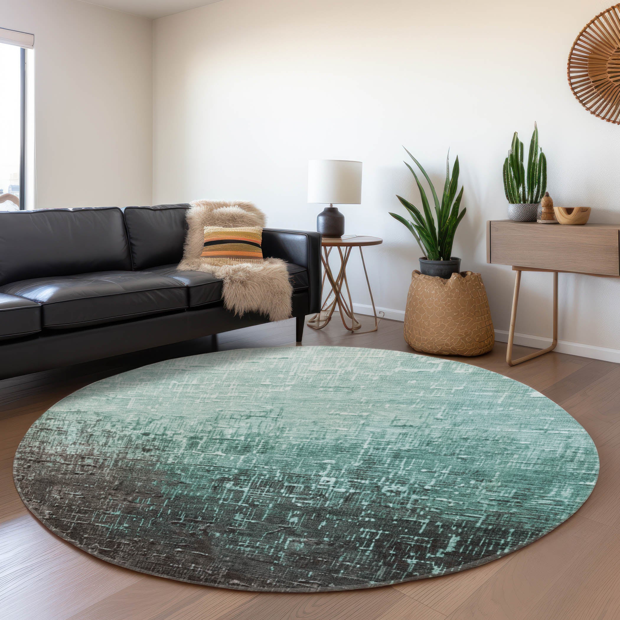 Marrakech Machine Washable Transitional Teal Rug 8' x 8' #shape_Round