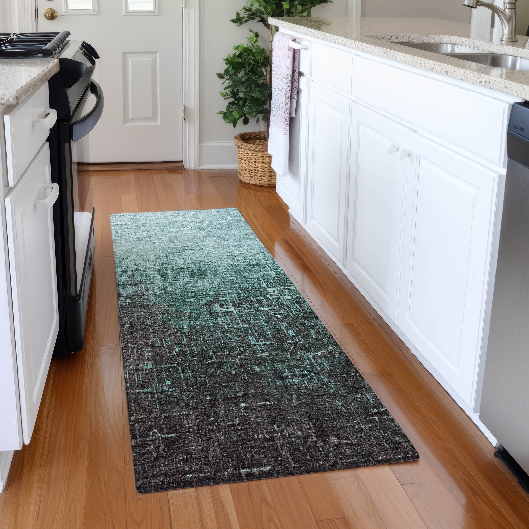 Marrakech Machine Washable Transitional Teal Rug 2'3" x 7'6" #shape_Runner