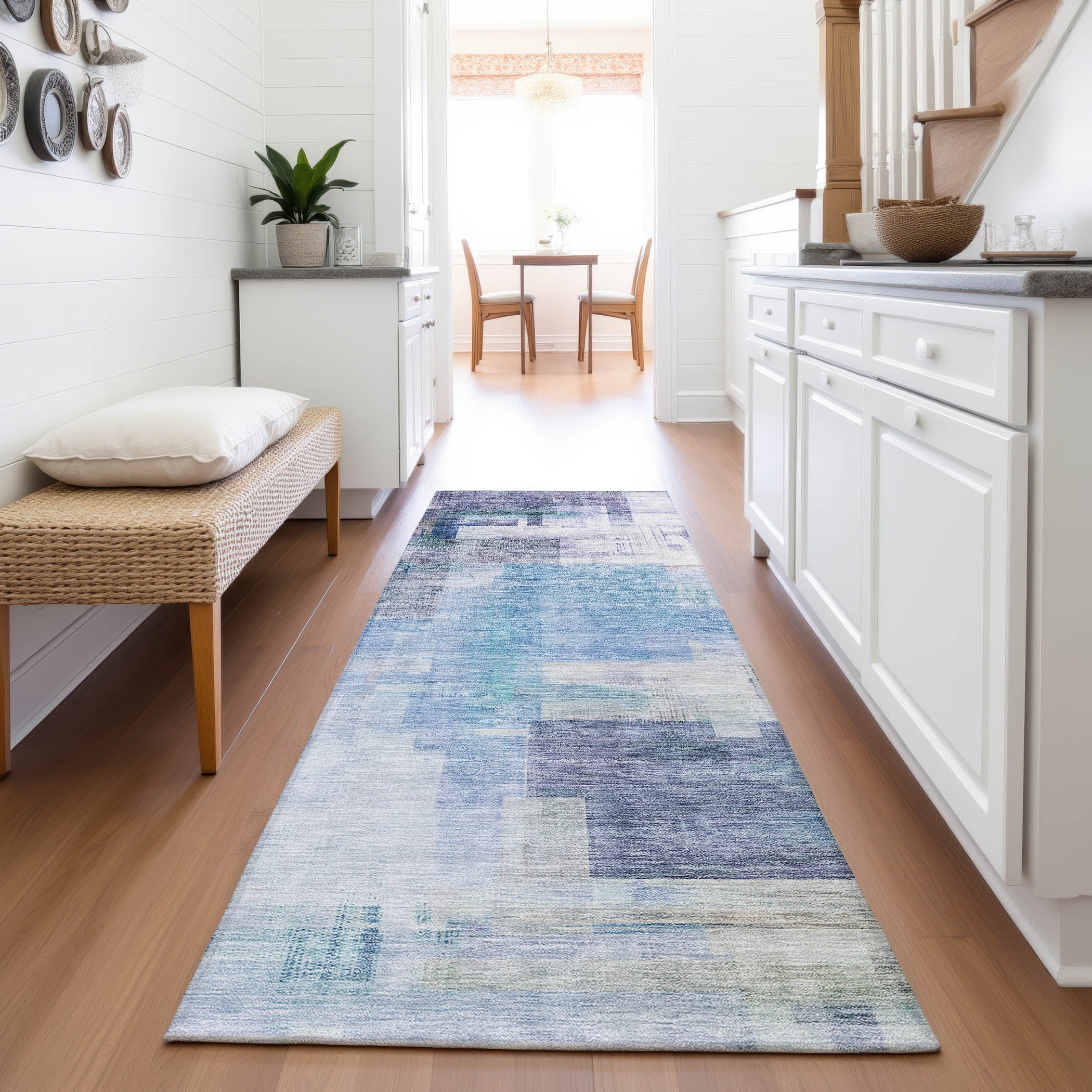 Havana Machine Washable Transitional Blue Rug 2'3" x 7'6" #shape_Runner