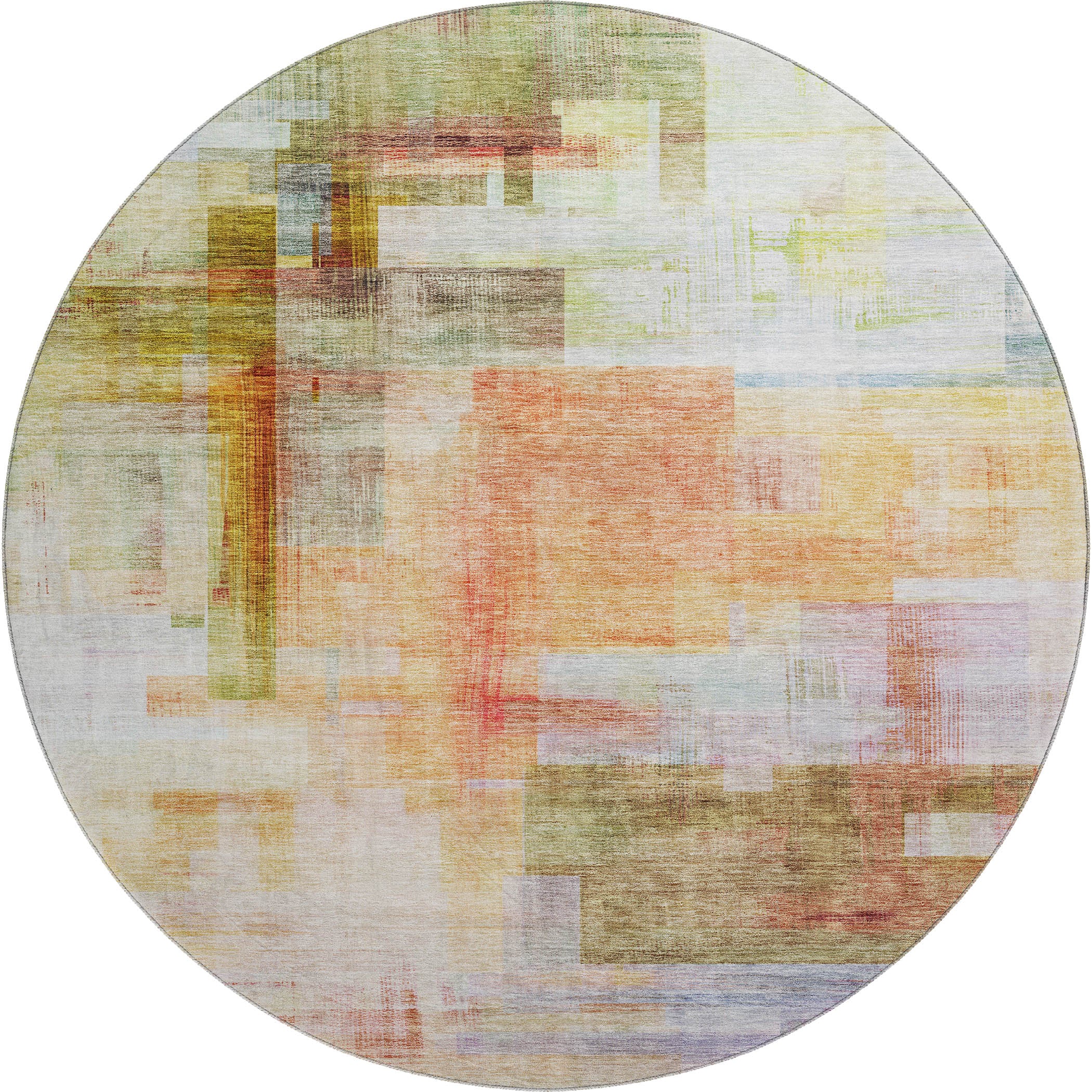 Havana Machine Washable Transitional Coral Orange Rug 8' x 8' #shape_Round