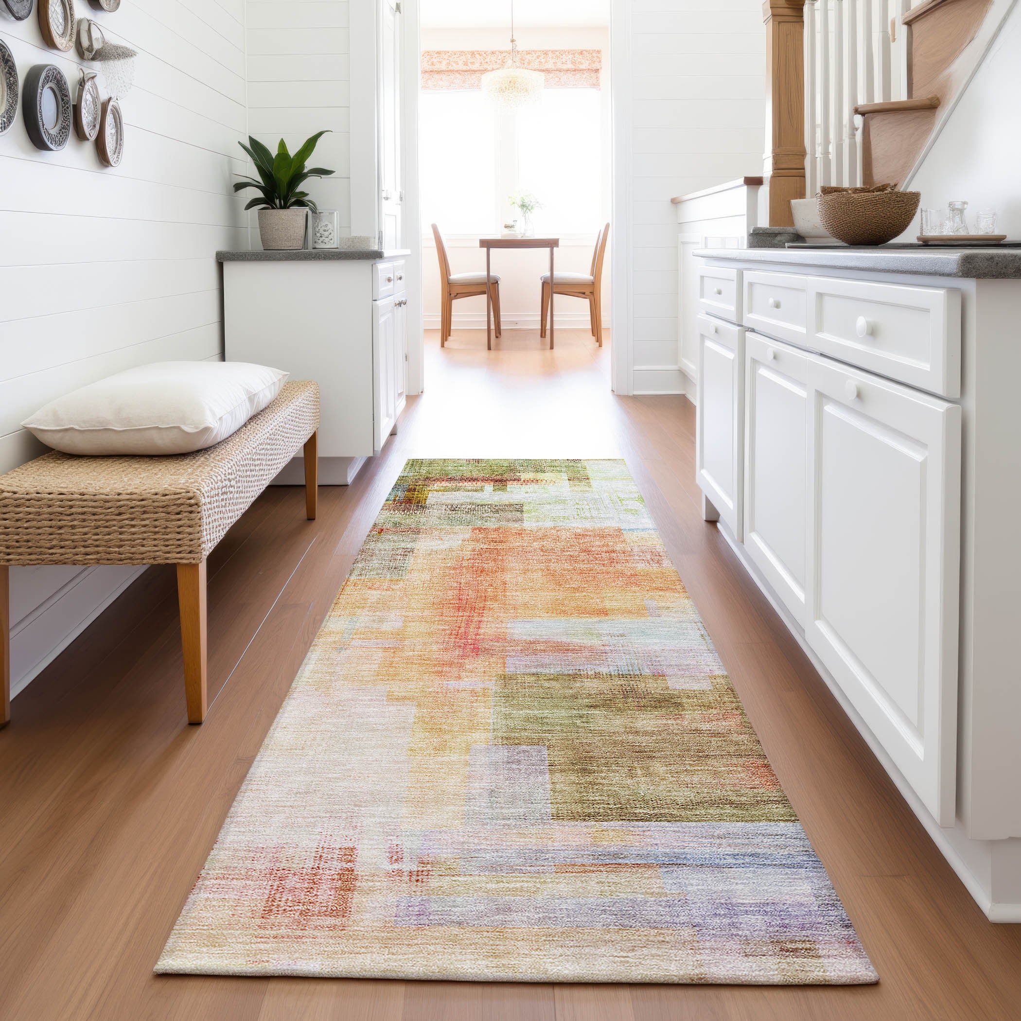 Havana Machine Washable Transitional Coral Orange Rug 2'3" x 7'6" #shape_Runner