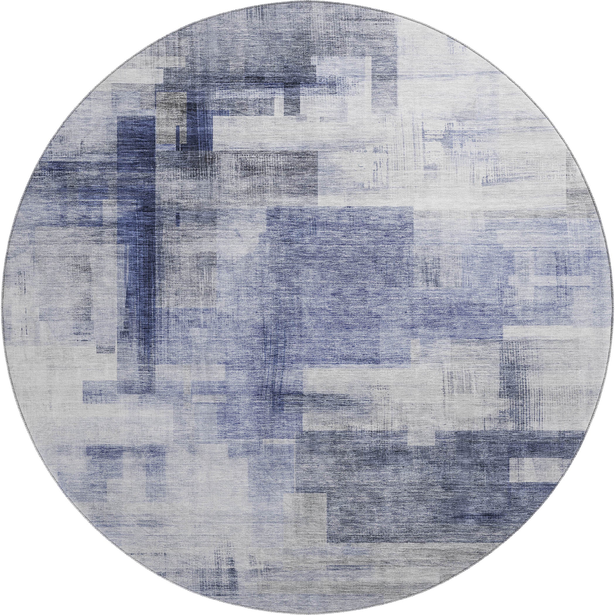Havana Machine Washable Transitional Denim Blue Rug 8' x 8' #shape_Round