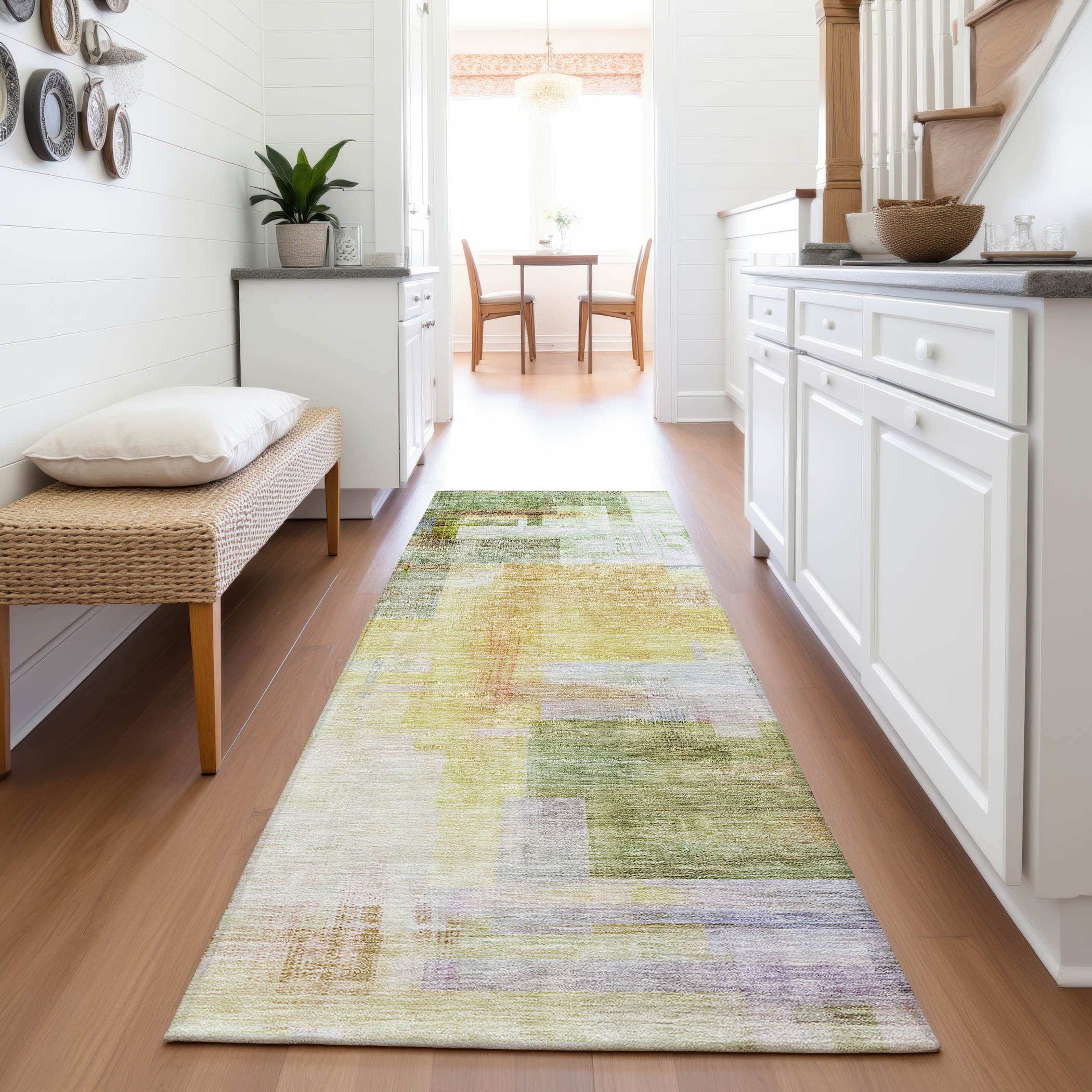 Havana Machine Washable Transitional Green Rug 2'3" x 7'6" #shape_Runner