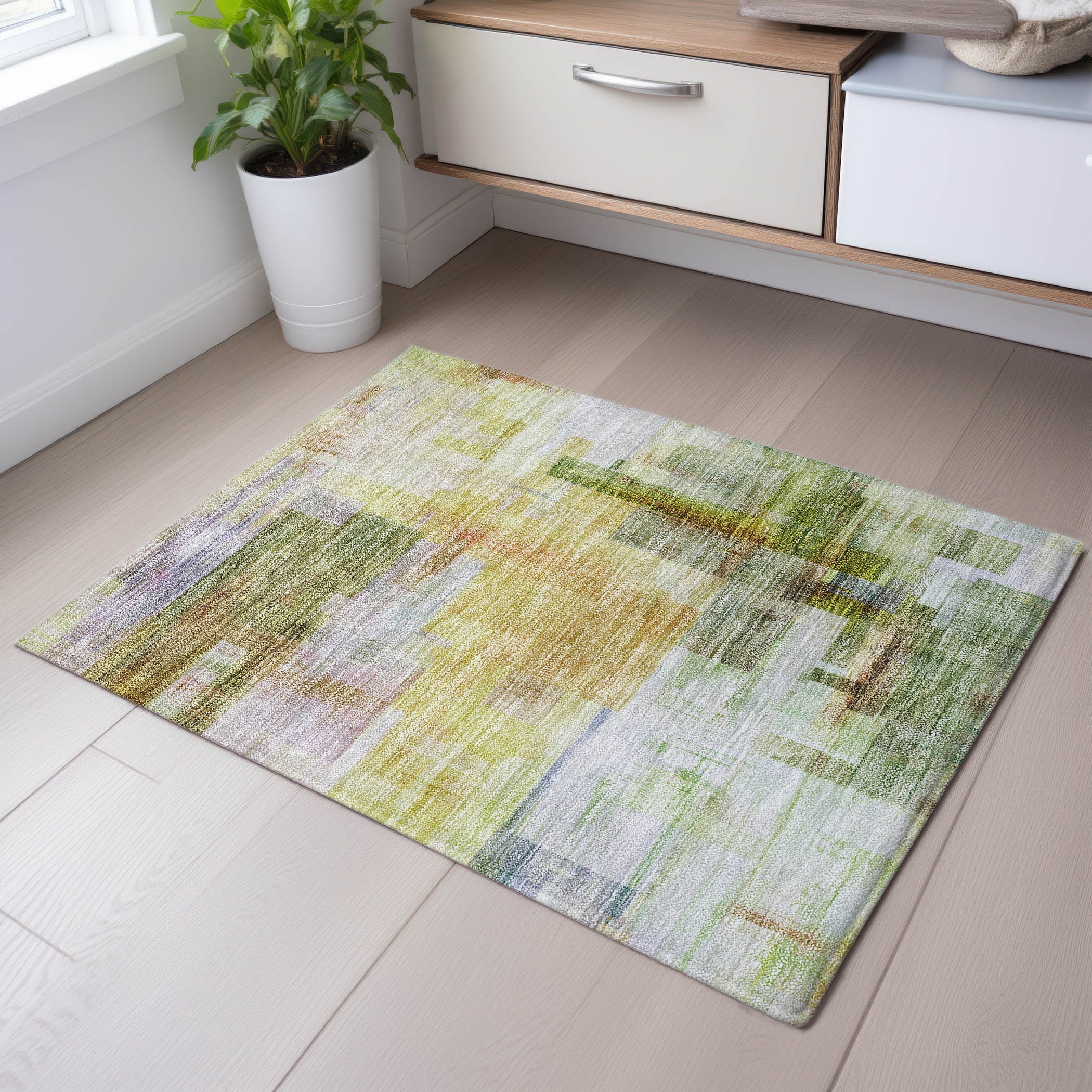 Havana Machine Washable Transitional Green Rug 1'8" x 2'6" #shape_Rectangle