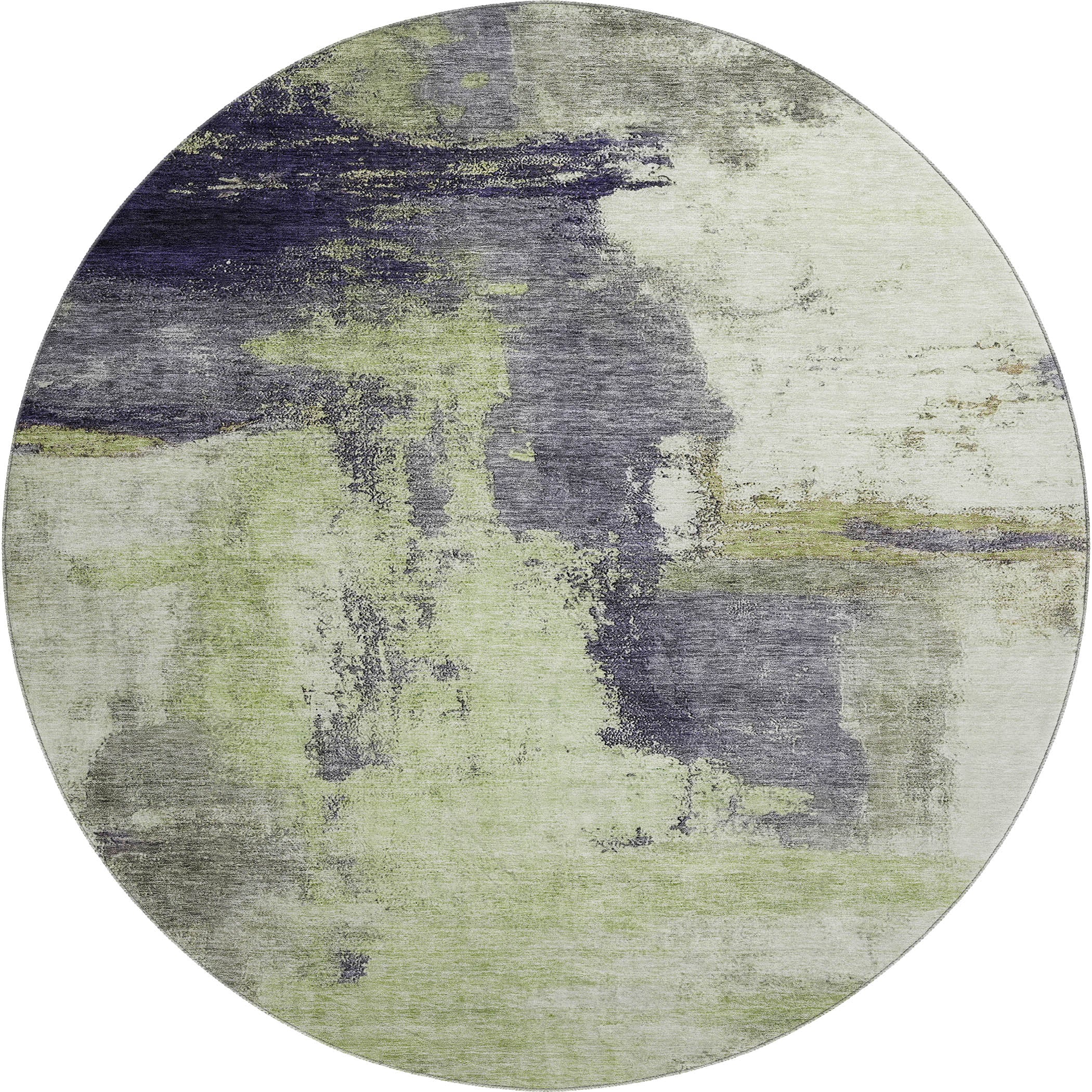 Luang Prabang Machine Washable Transitional Fern Green Rug 8' x 8' #shape_Round