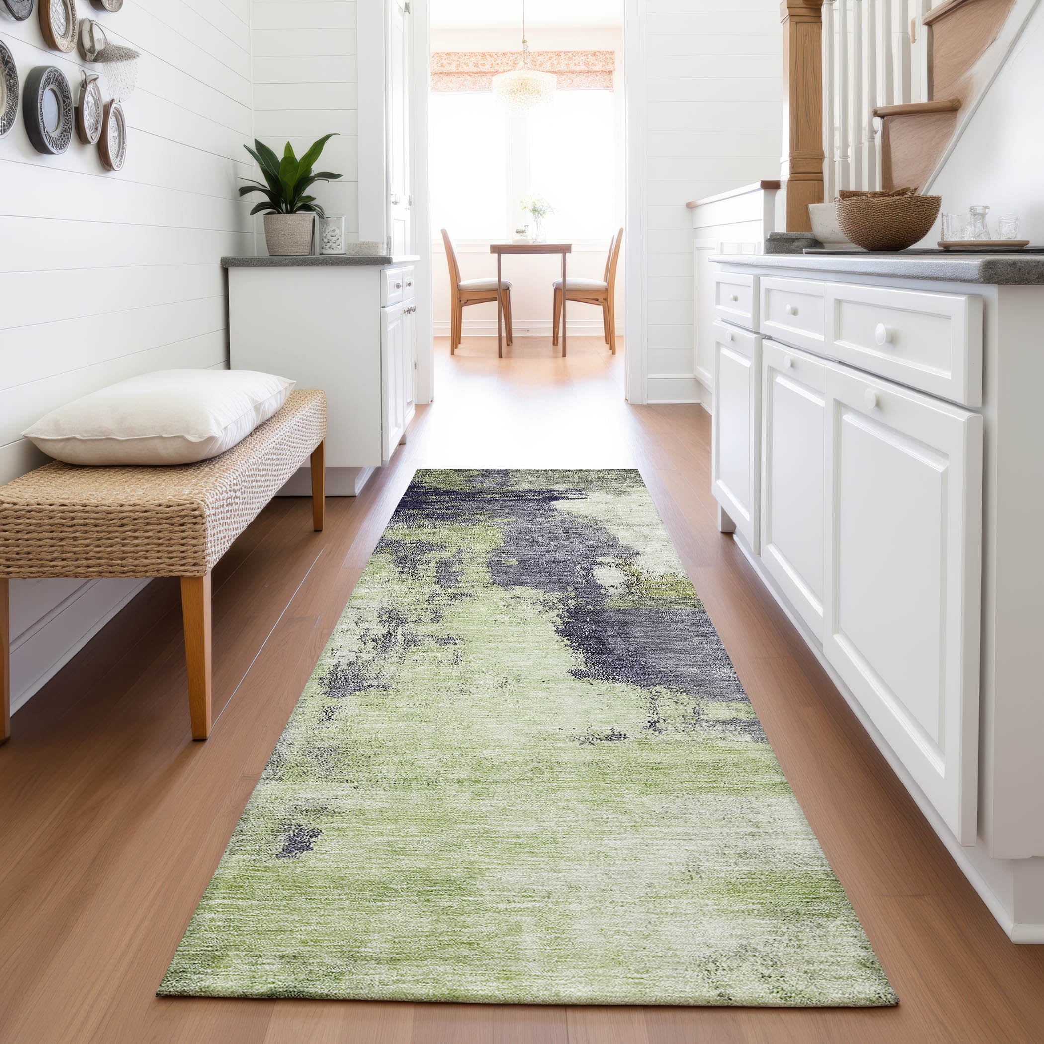 Luang Prabang Machine Washable Transitional Fern Green Rug 2'3" x 7'6" #shape_Runner