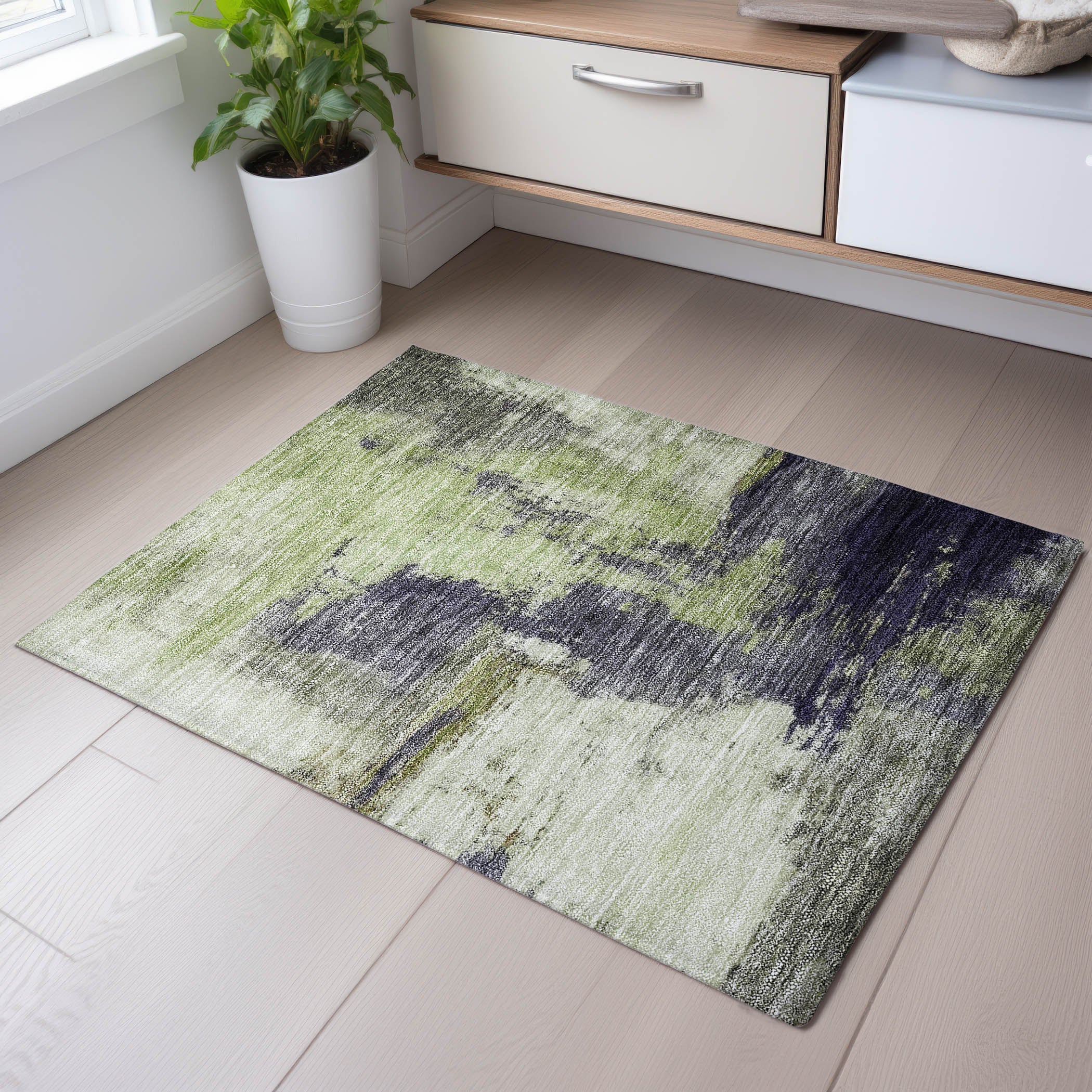 Luang Prabang Machine Washable Transitional Fern Green Rug 1'8" x 2'6" #shape_Rectangle