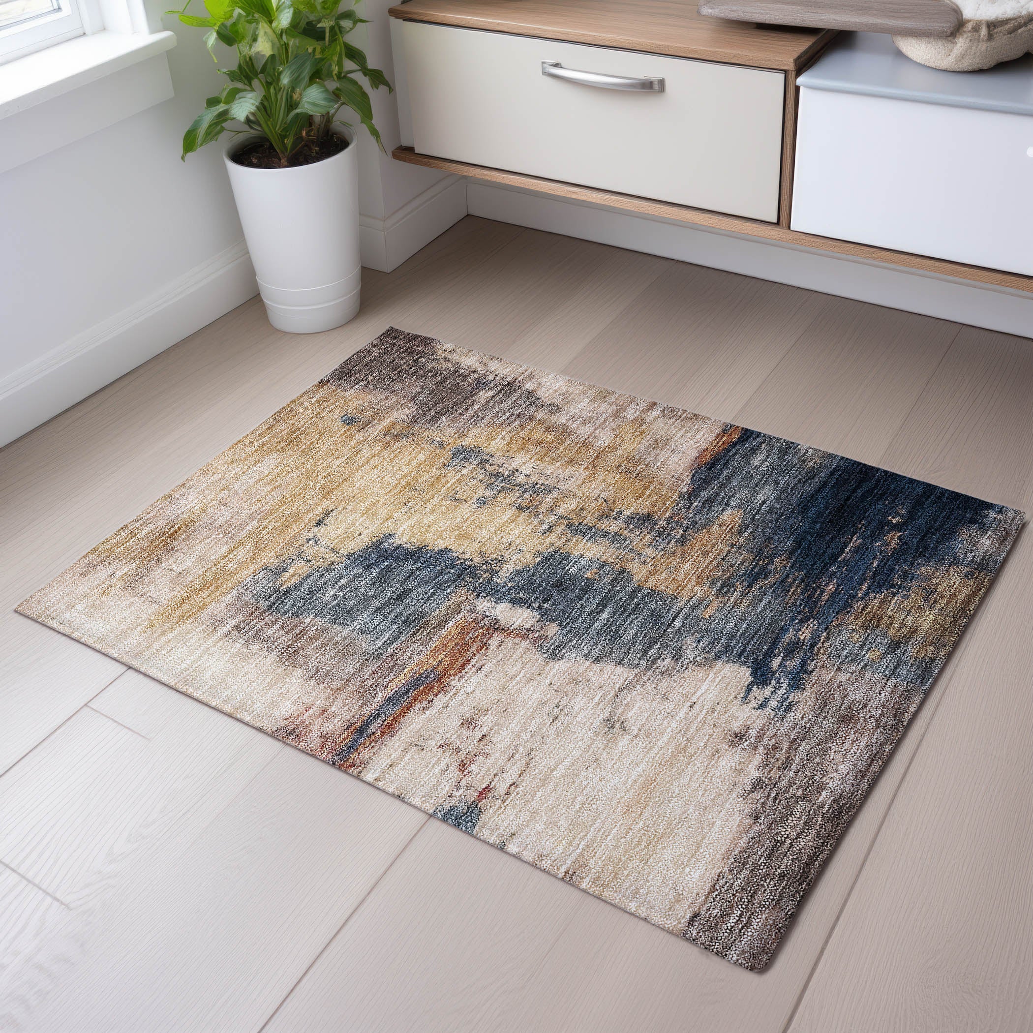 Luang Prabang Machine Washable Transitional Gold Rug 1'8" x 2'6" #shape_Rectangle