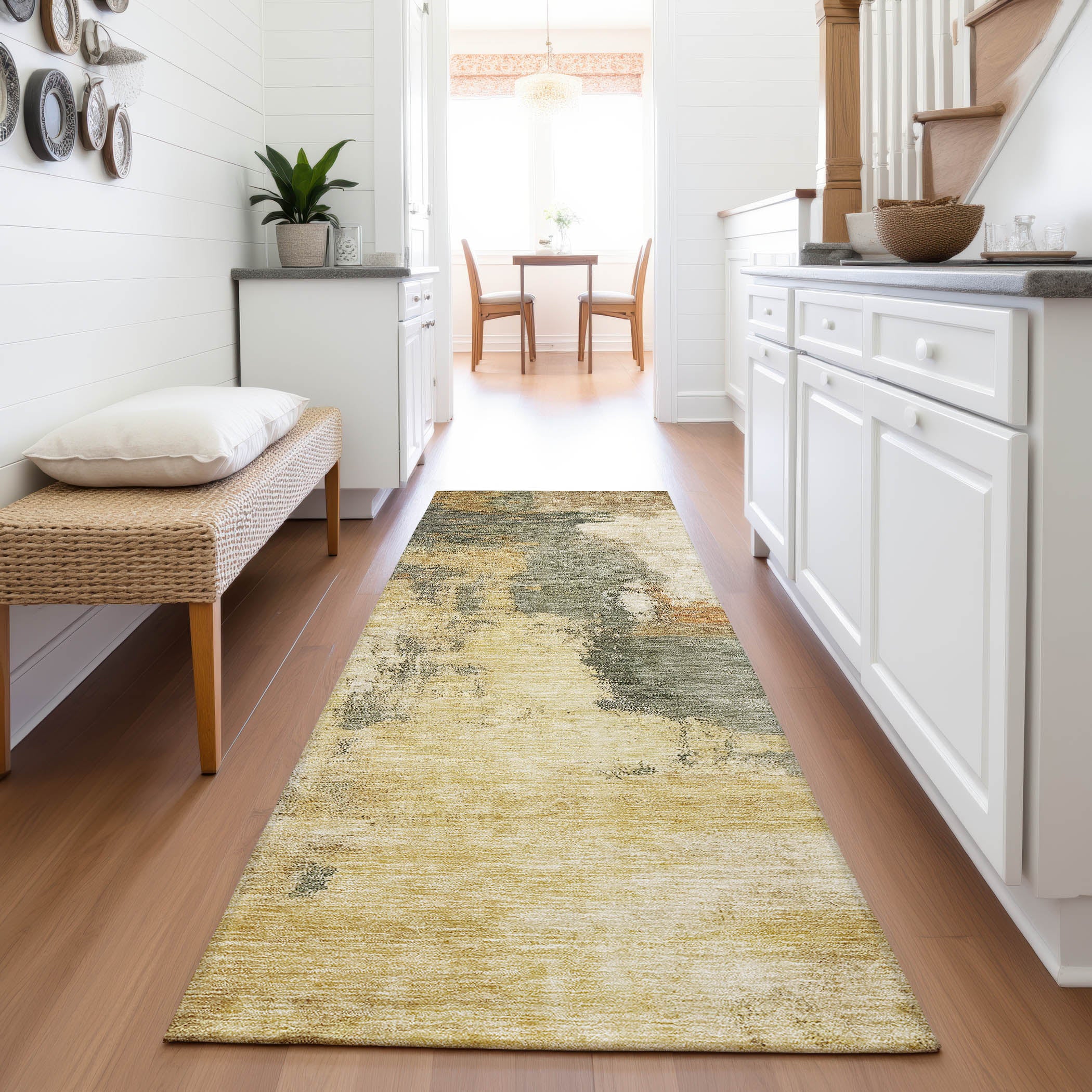 Luang Prabang Machine Washable Transitional Sage Green Rug 2'3" x 7'6" #shape_Runner