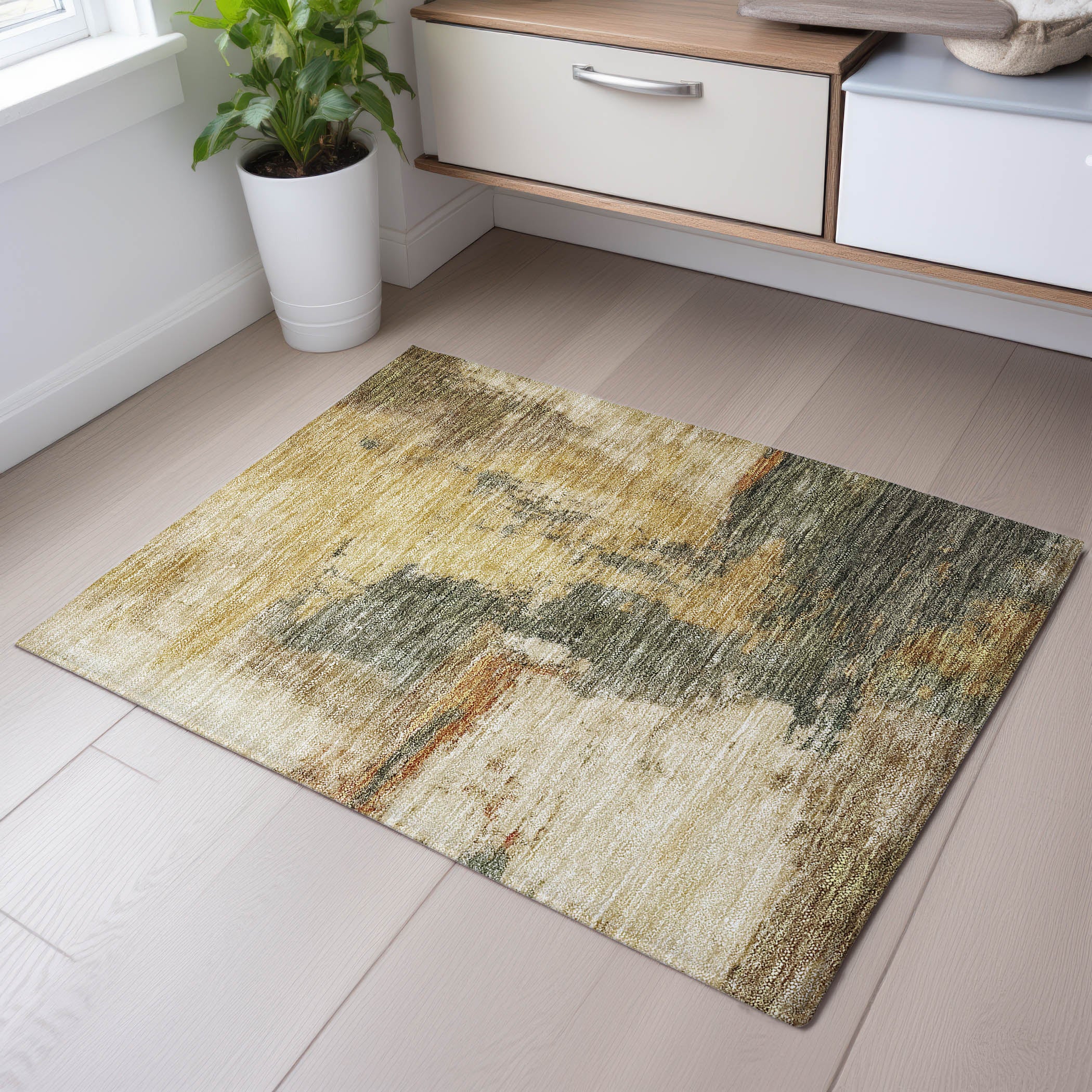 Luang Prabang Machine Washable Transitional Sage Green Rug 1'8" x 2'6" #shape_Rectangle