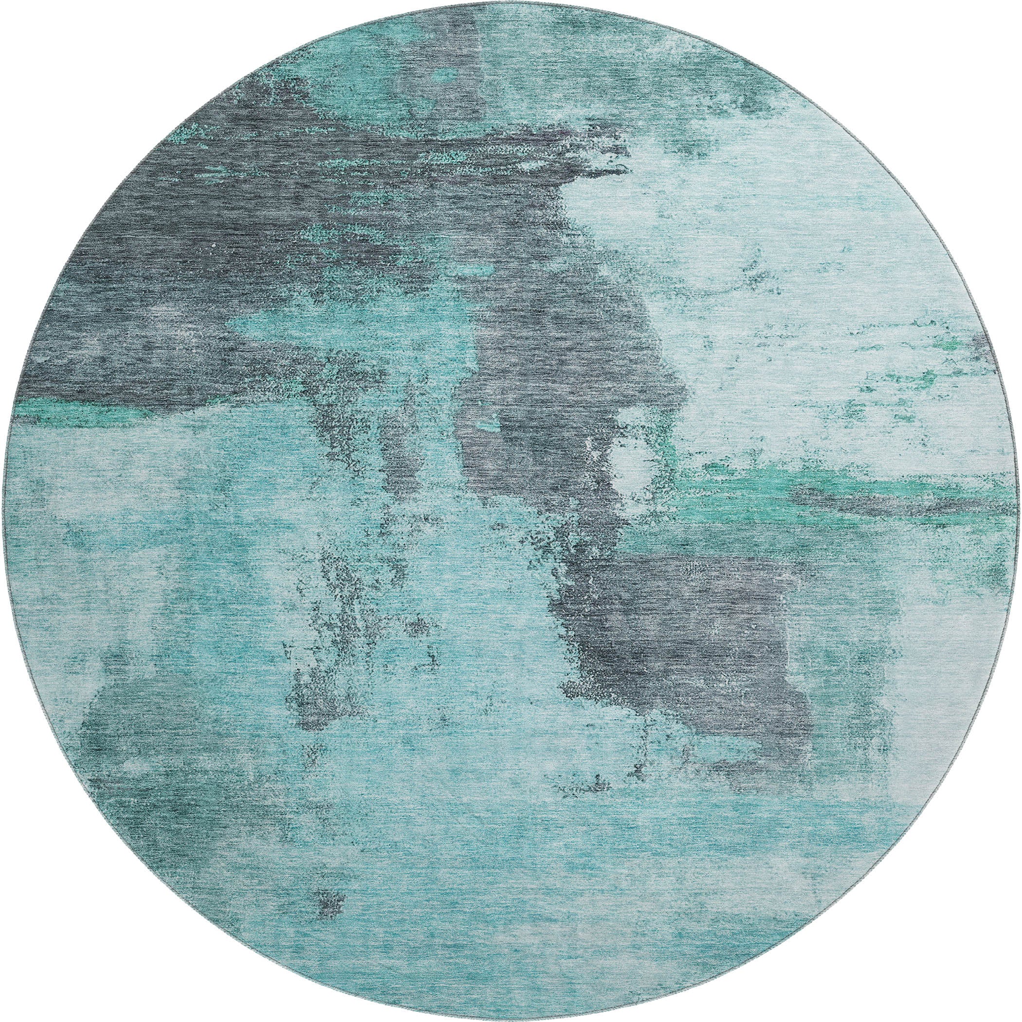 Luang Prabang Machine Washable Transitional Teal Rug 8' x 8' #shape_Round
