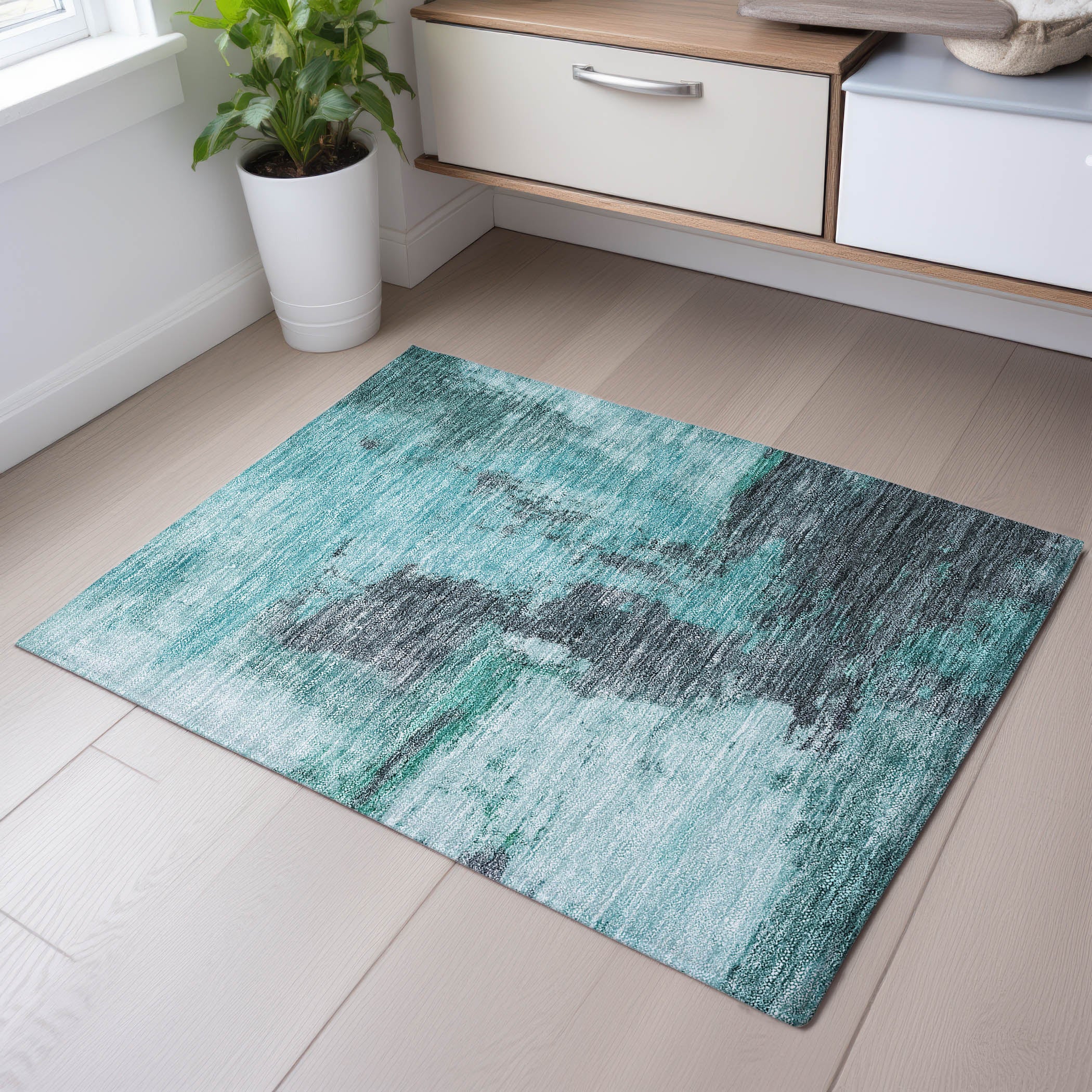 Luang Prabang Machine Washable Transitional Teal Rug 1'8" x 2'6" #shape_Rectangle
